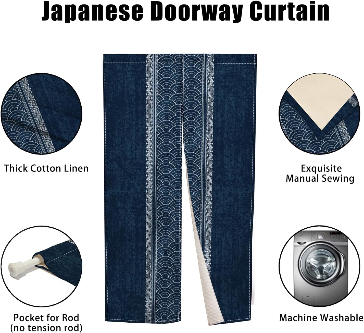 Noren Doorway Curtain Royal Blue Hanging Panel