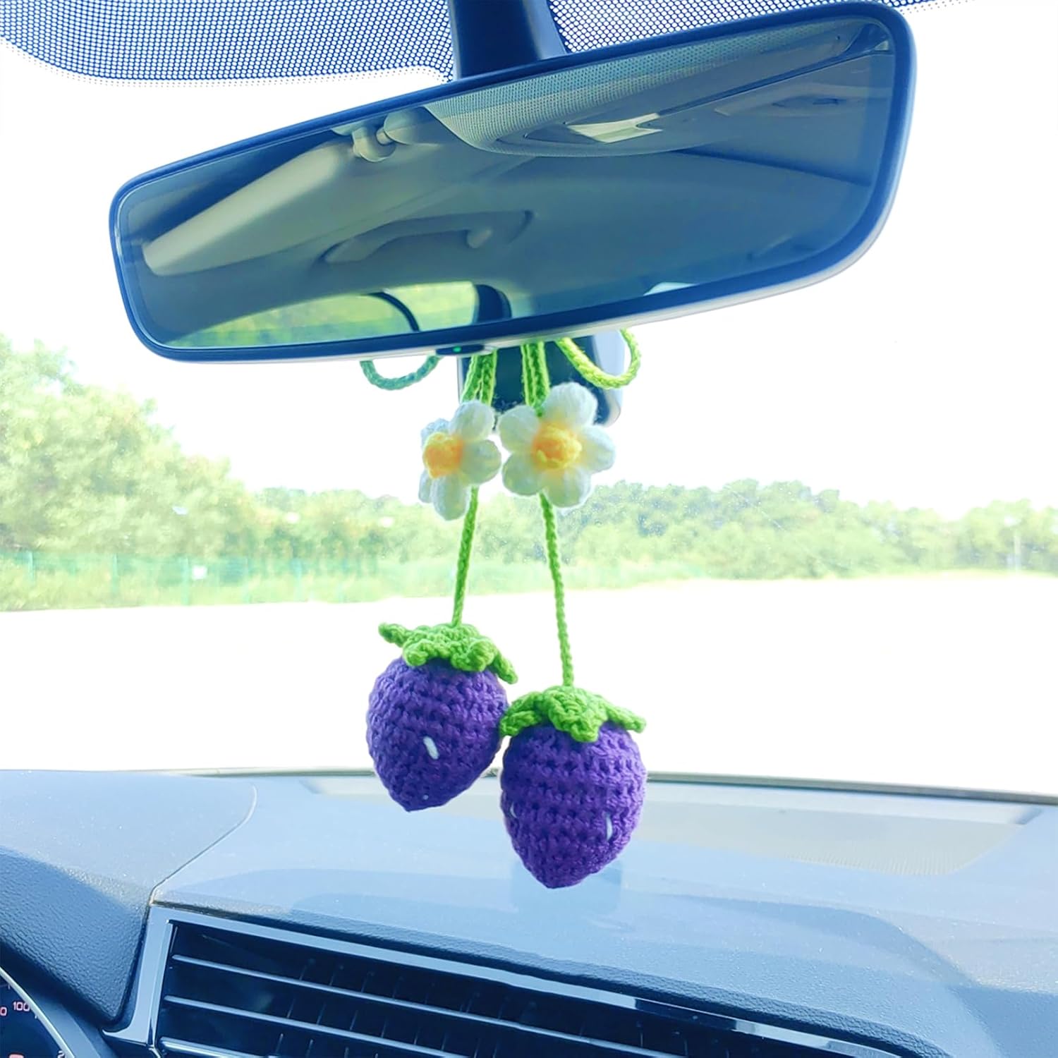Motaney Crochet Strawberry Rear View Mirror Ornament