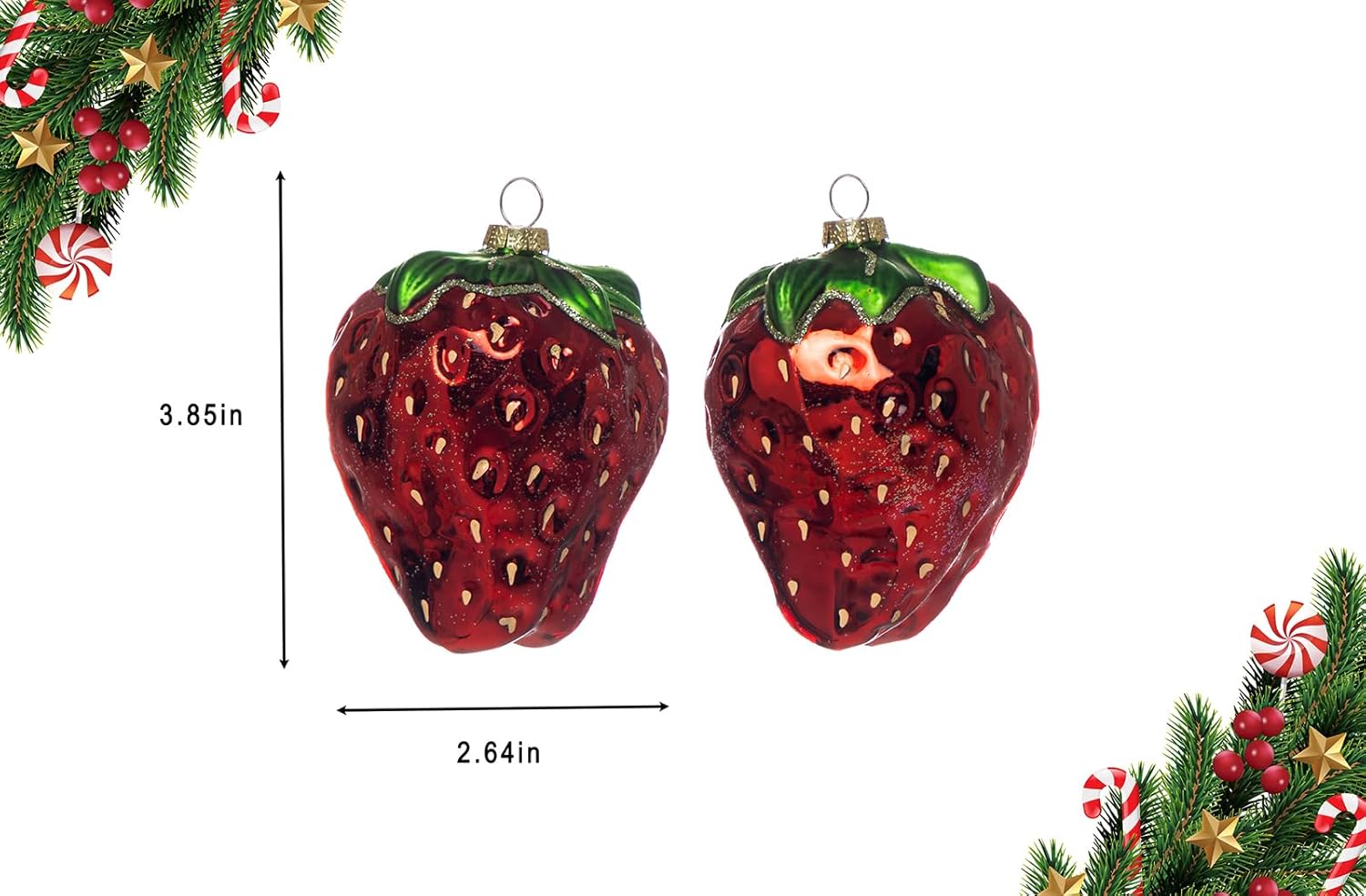2pcs Glass Strawberry Christmas Ornaments for Tree
