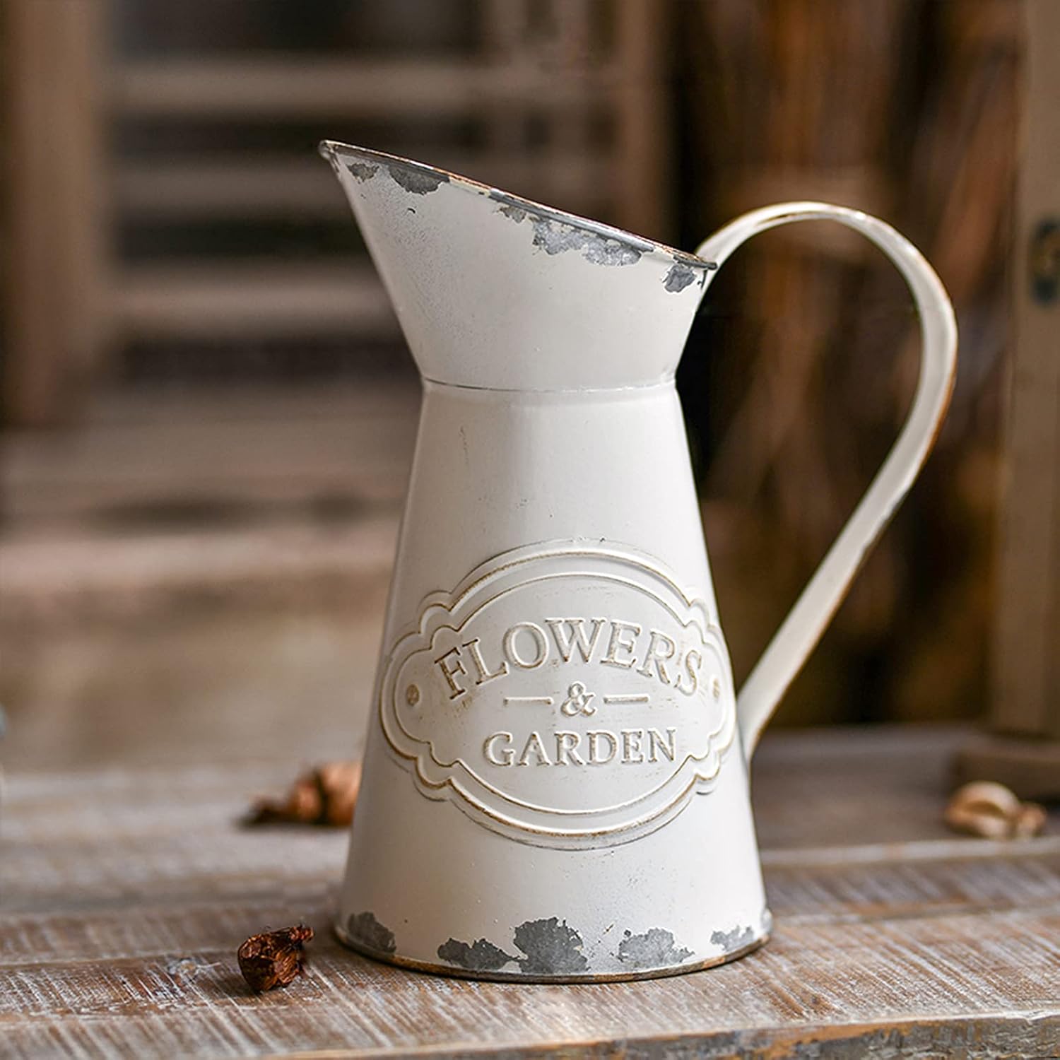 Rustic Metal Flower Vase with Shabby Chic Design