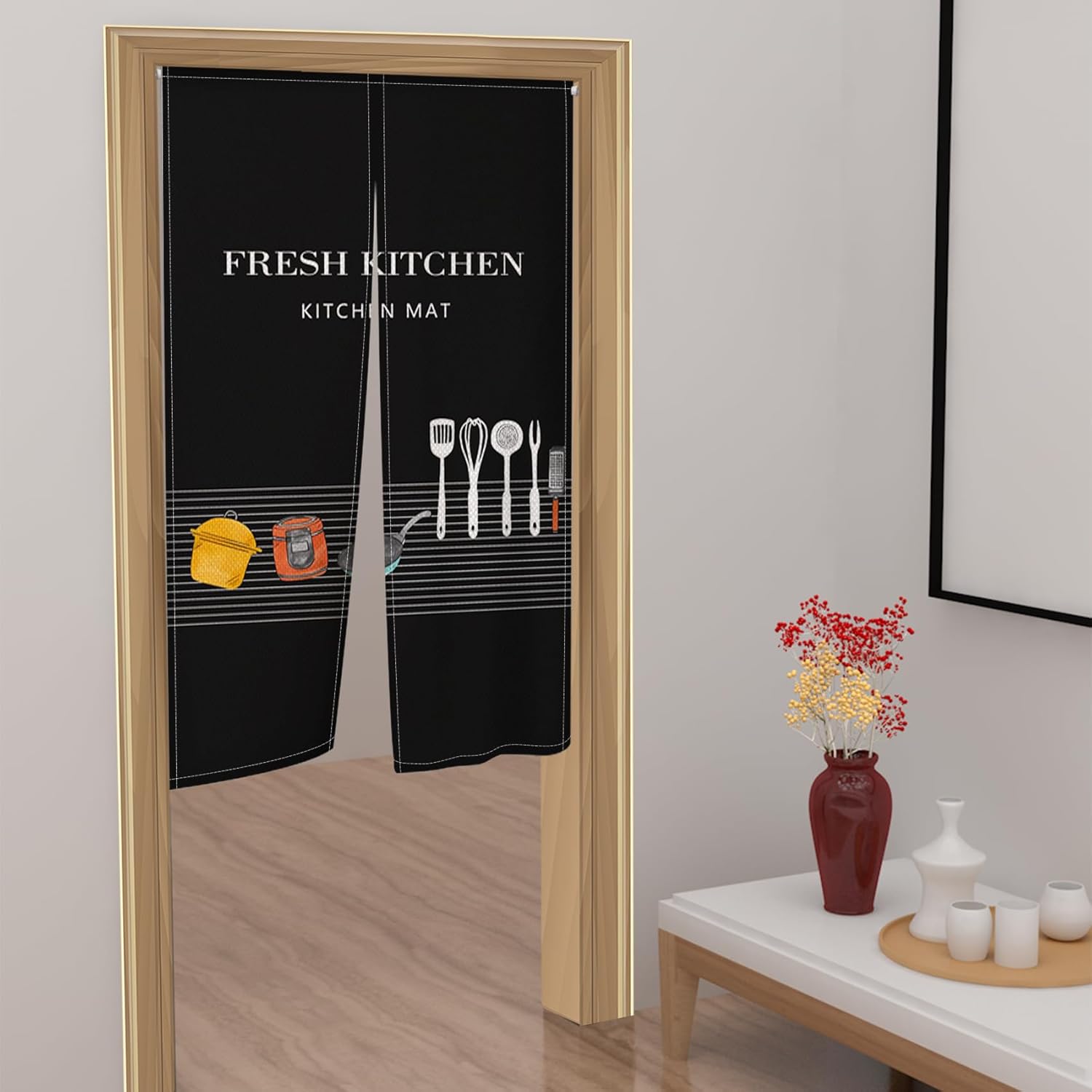 Leowefowa Japanese Doorway Curtain Noren Kitchen Privacy Panel