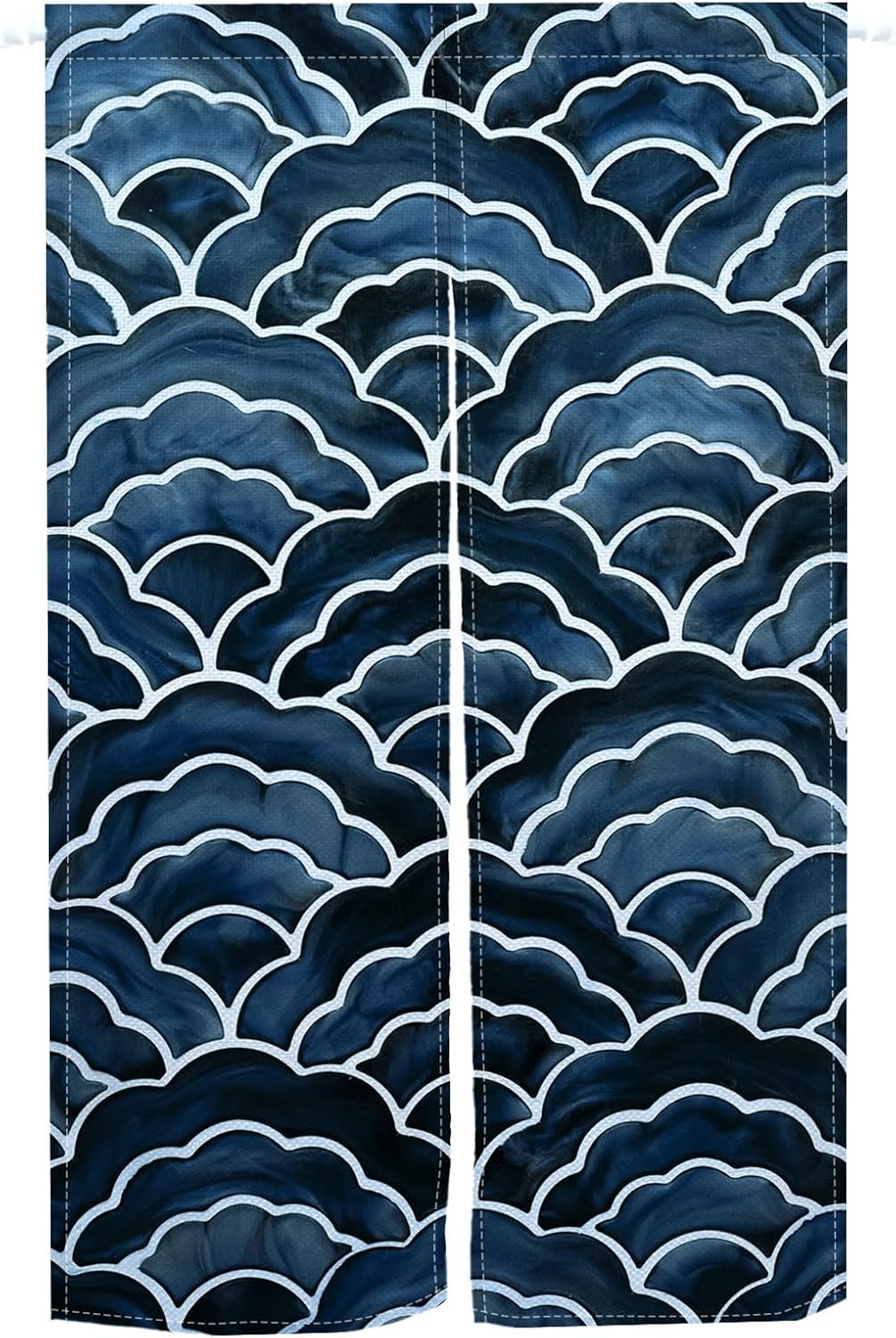 Dark Blue Noren Door Curtain with Wave Print