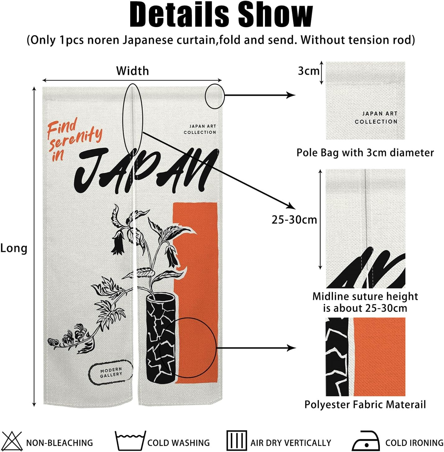 Japanese Noren Door Curtain Panel 34x60