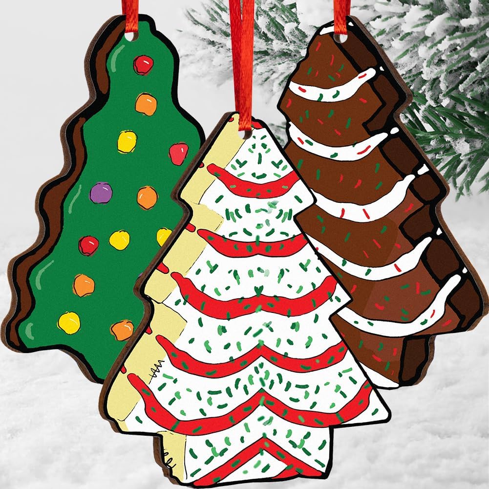 Bobby Creativity 3pcs Farmhouse Christmas Tree Ornament with Sprinkles Frosting Cake