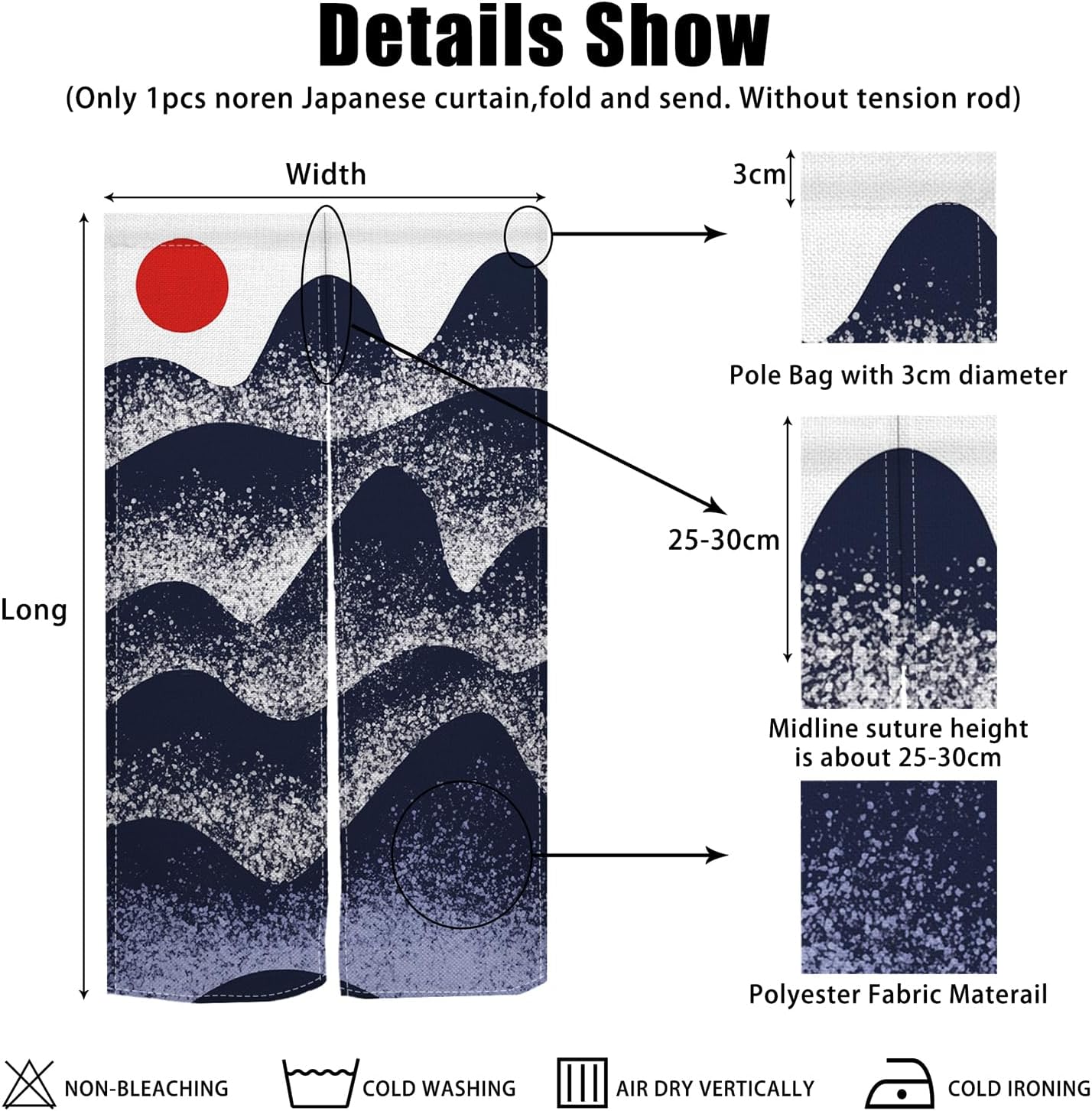 Traditional Japanese Noren Doorway Curtain with Sunset Mountain Print