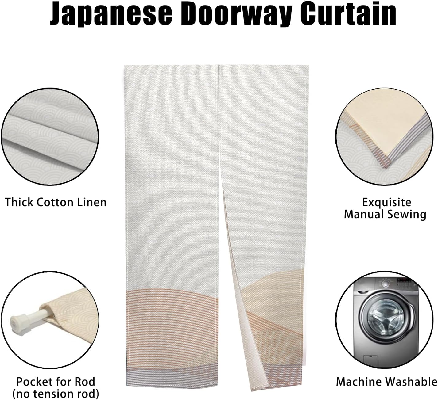 Japanese Noren Door Curtain Khaki Wave Design 34x48 Inches