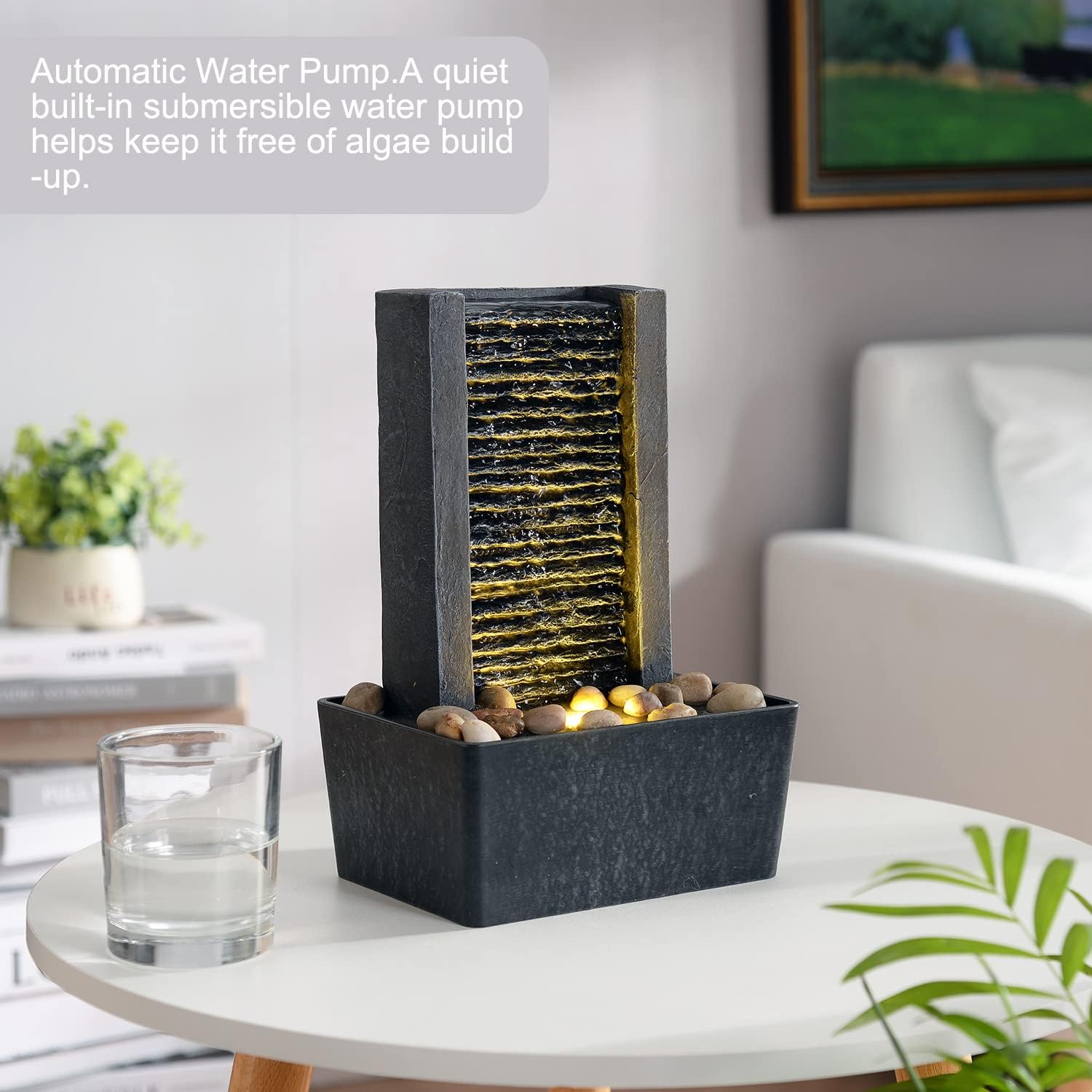 Haobos Indoor Fountain with LED Light and Cobble Design