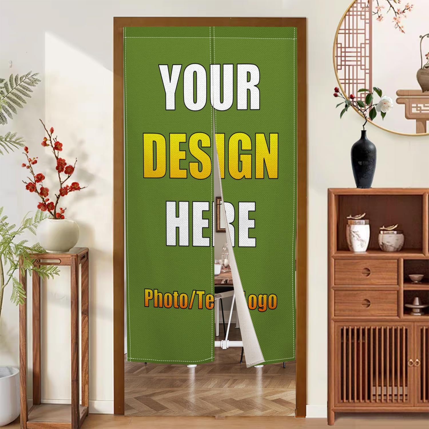 Leowefowa Custom Japanese Noren Curtain Panel with Photo Text Logo