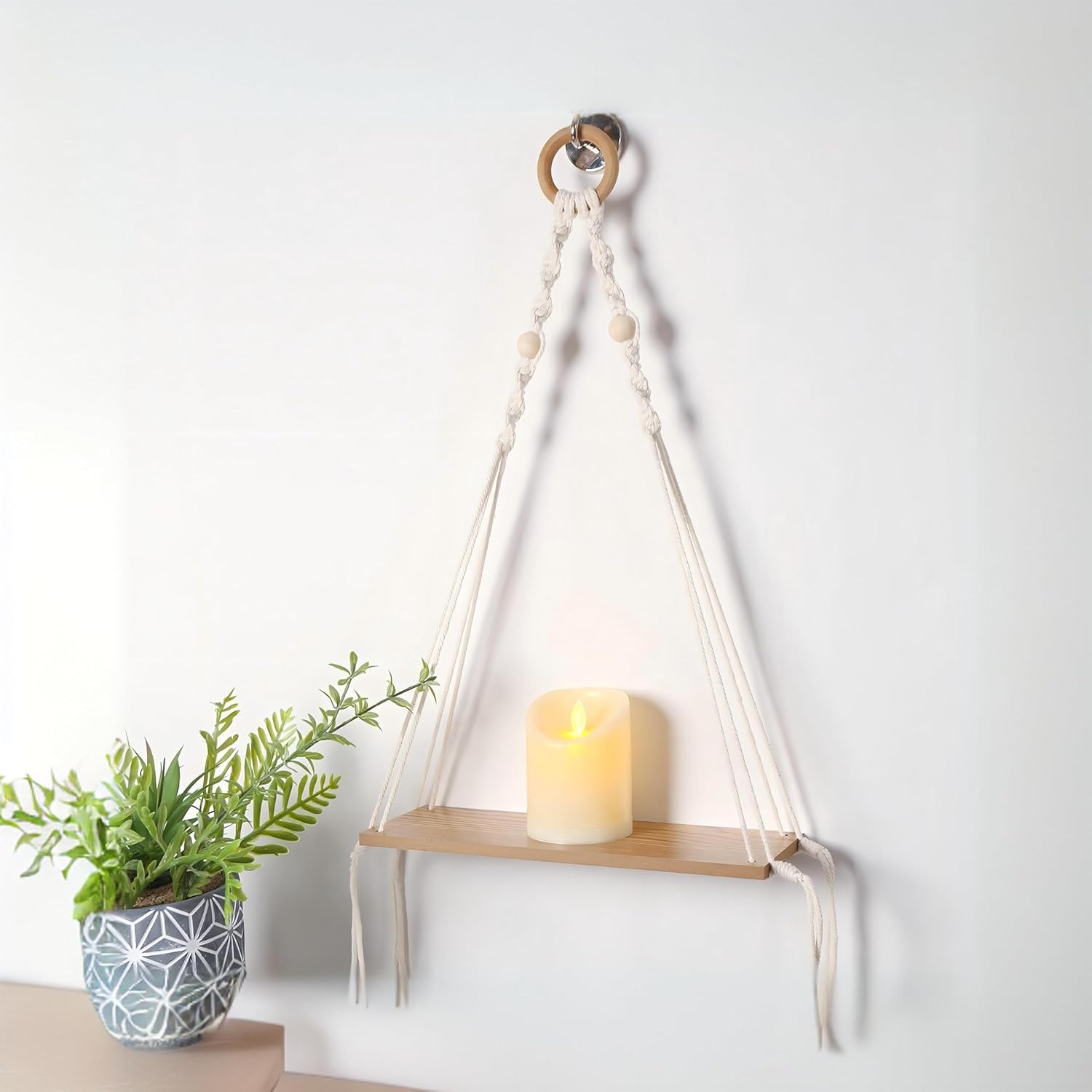 Macrame Floating Shelves No Drilling 1 Tier Design