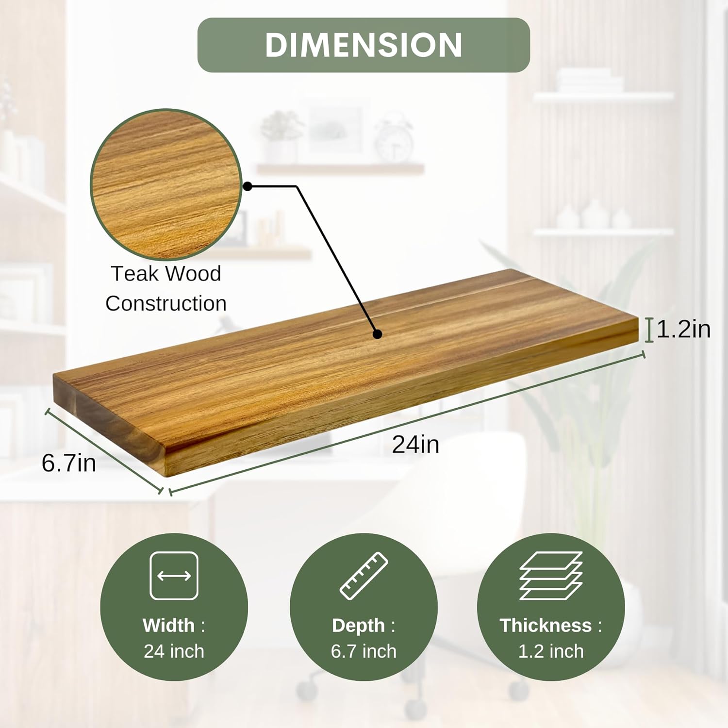 Teak Wood Floating Shelves 17x67 Pack of 2