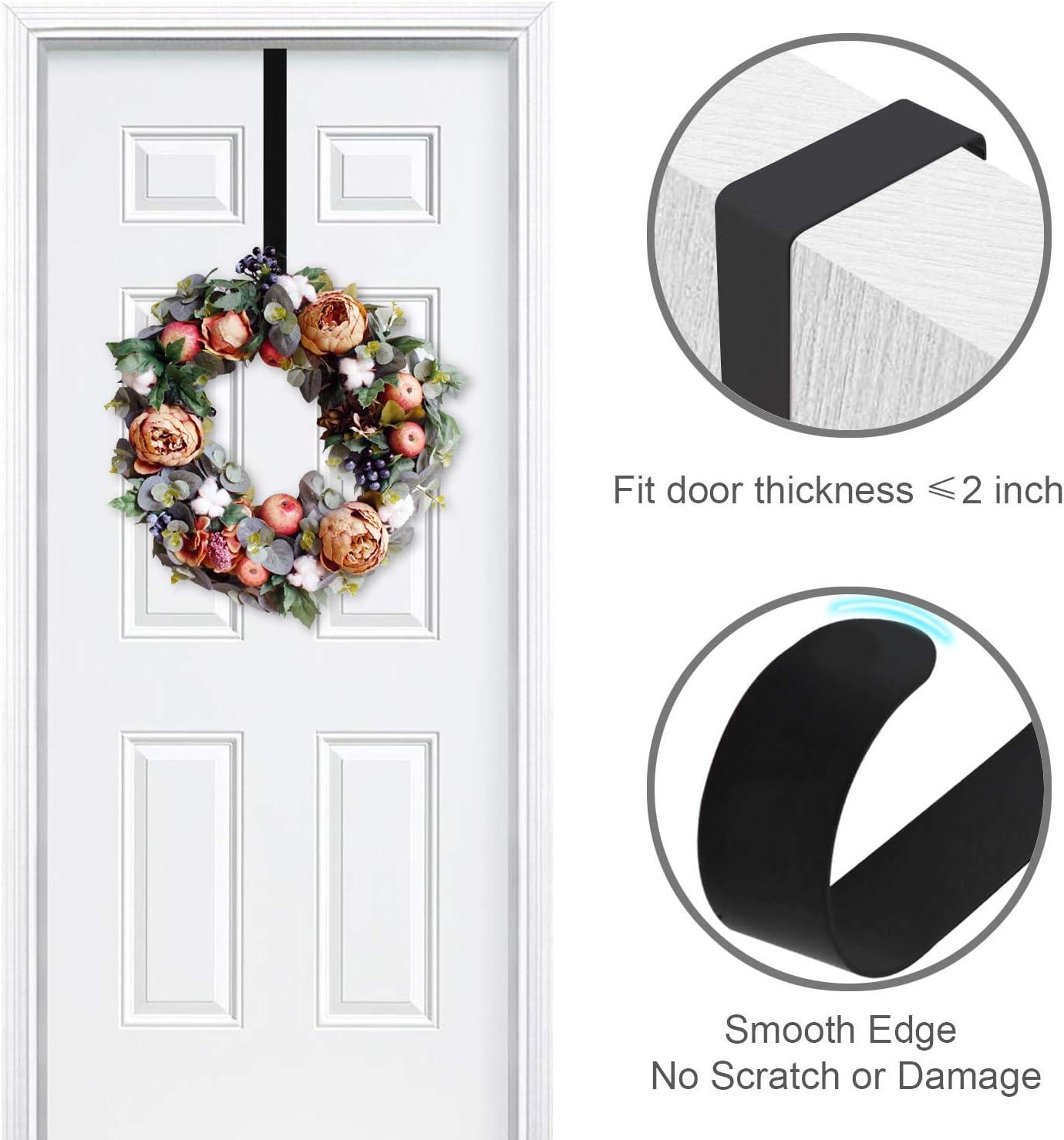 2 Pack 15 Inch Black Wreath Hanger for Front Door
