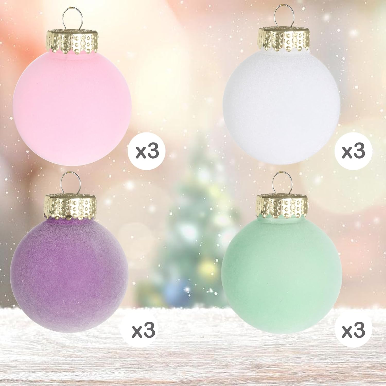 Velvet Christmas Balls Flocked Shatterproof Decor 315 Inch Set