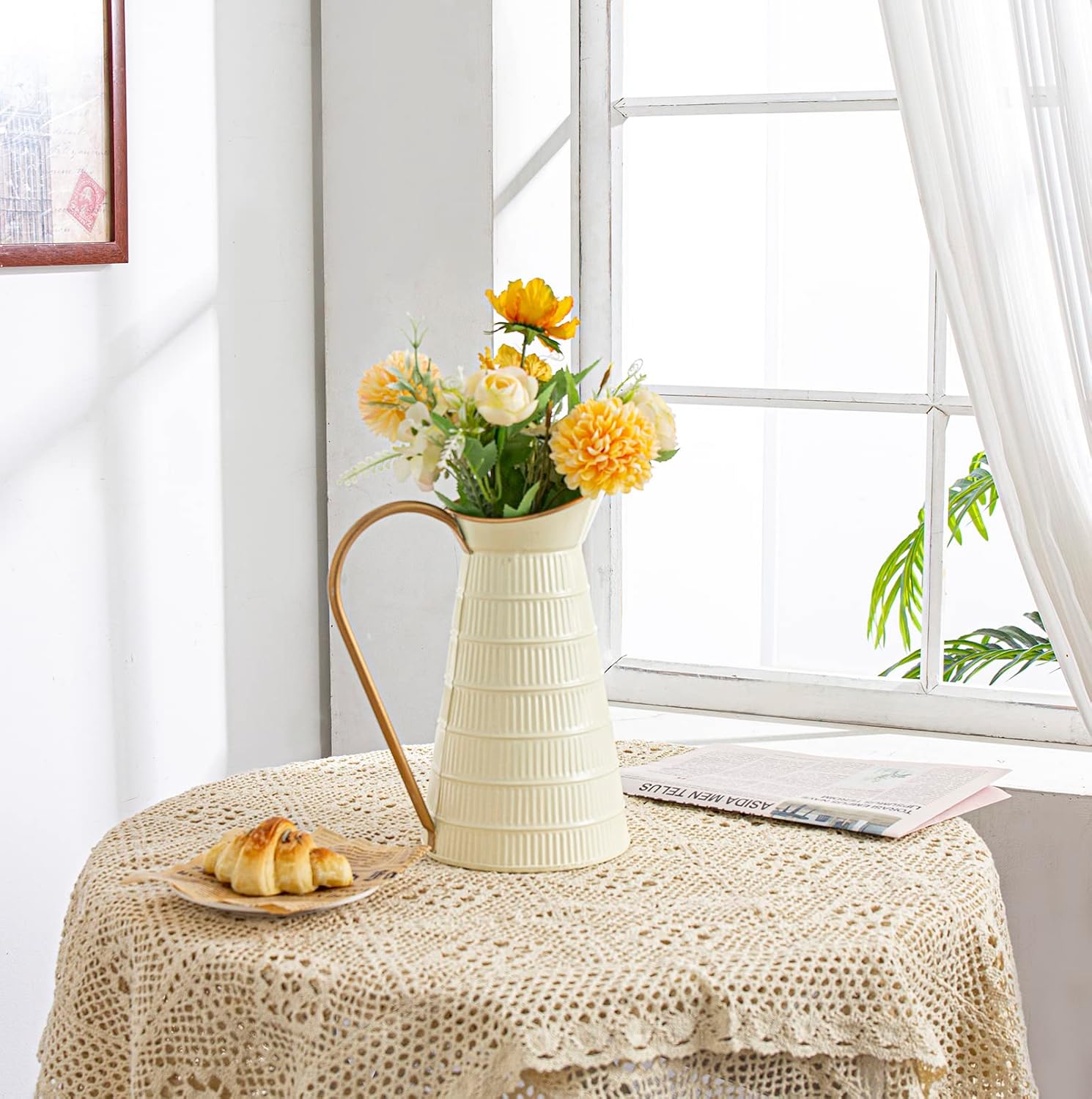 Elegant Cream Metal Pitcher Vase 108H