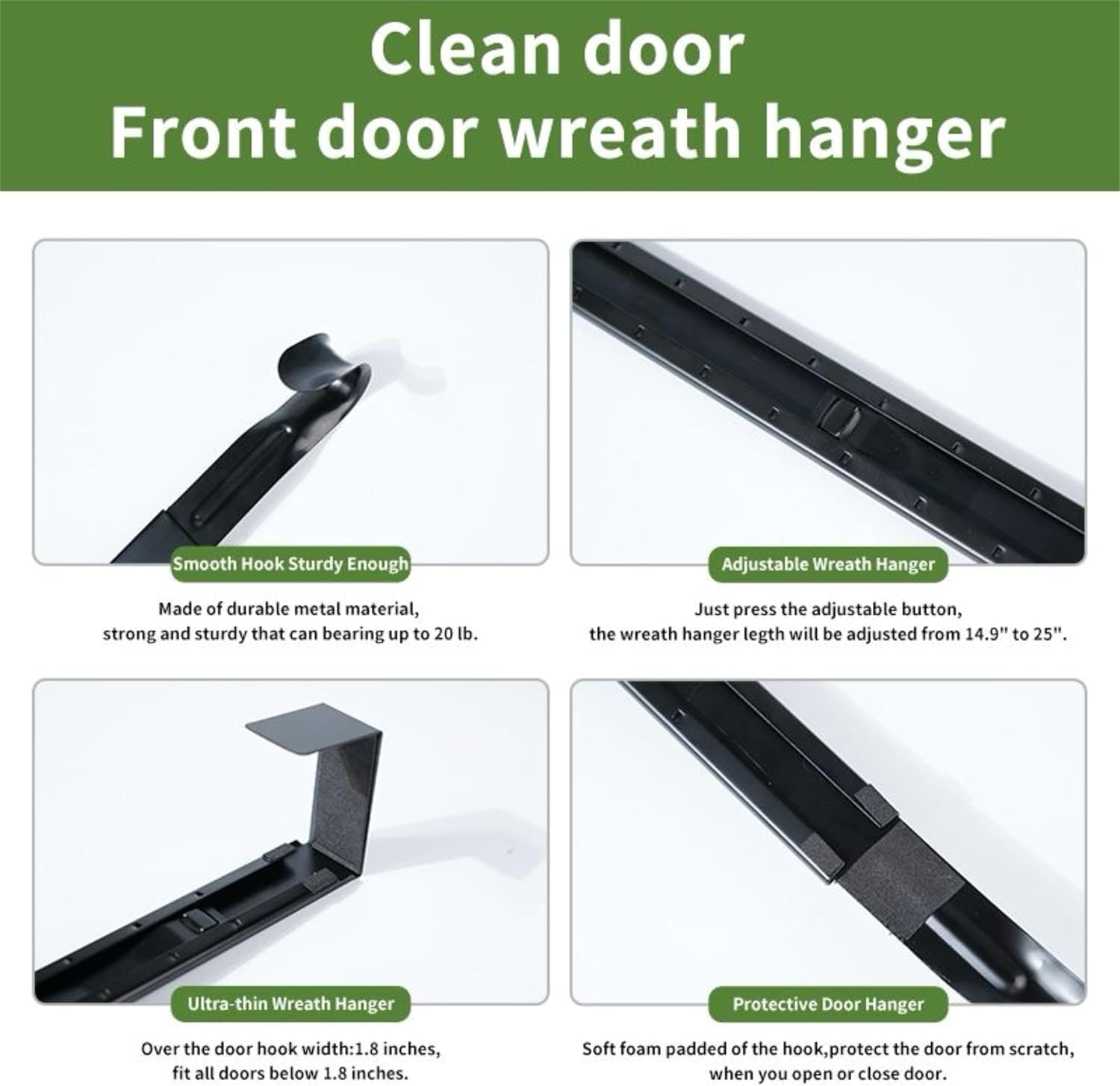 Adjustable Wreath Hanger for Front Door Black