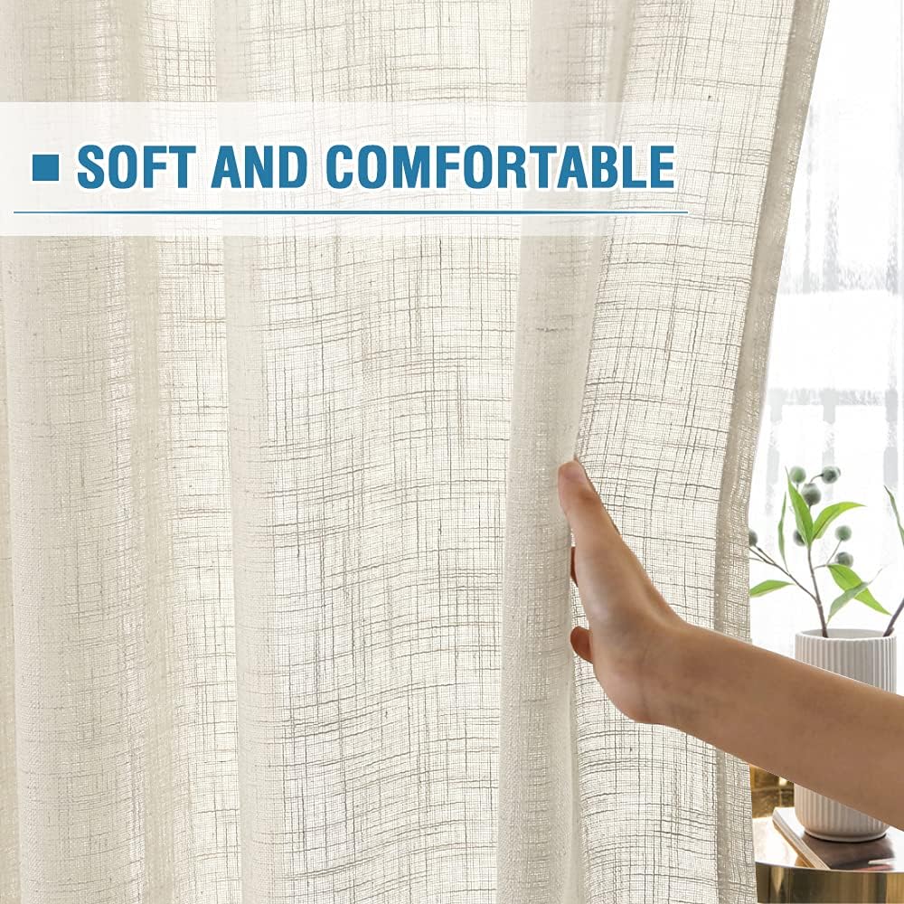 HVERSAILTEX Natural Linen Blended Curtains Burlap Textured Ivory 52 x 108