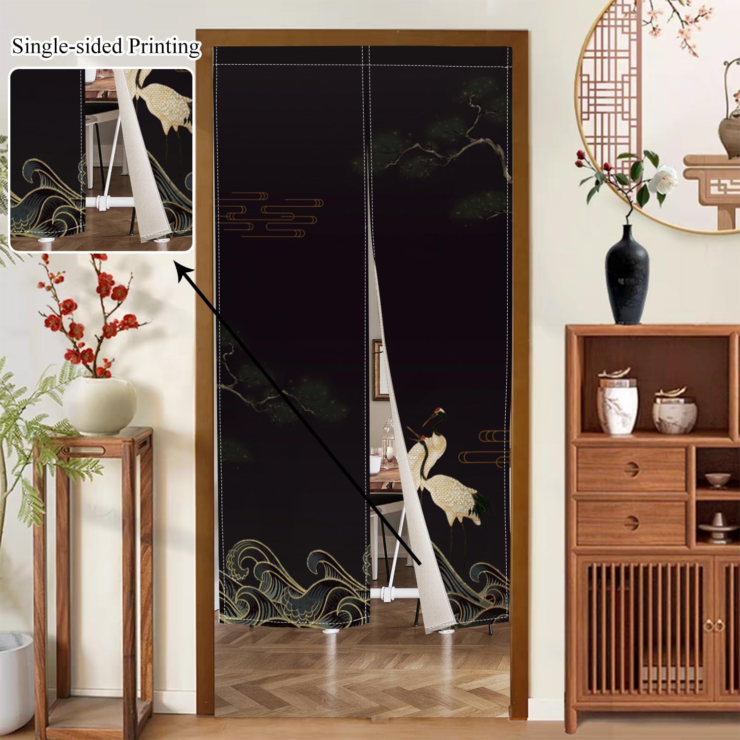 Traditional Japanese Noren Door Curtain Red-Crowned Crane 335x472 Inch