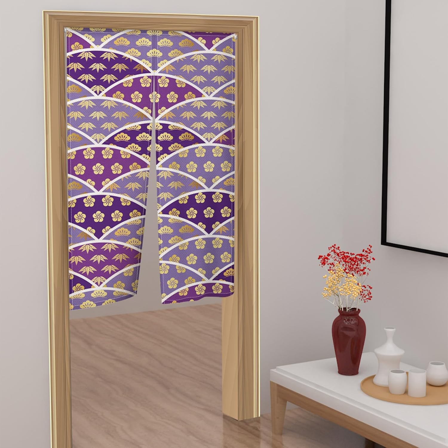 Japanese Noren Door Curtain 34x48 Inch Flower Leaves
