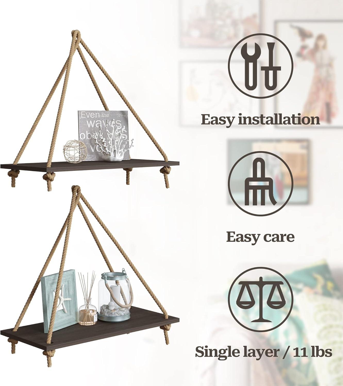 BAMFOX Hanging Wall Shelves Set of 2