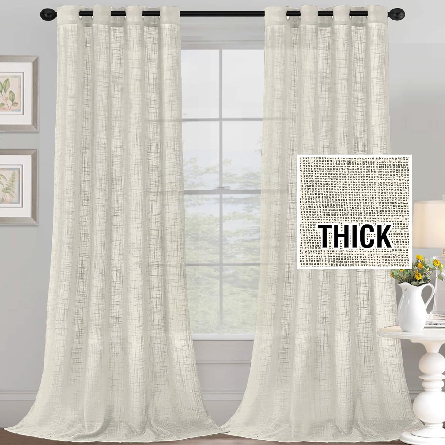 HVERSAILTEX Natural Linen Blended Curtains Burlap Textured Ivory 52 x 108