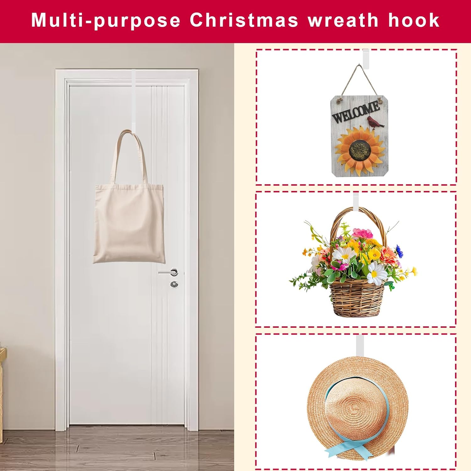 2 Pack Powder White Wreath Hangers for Front Door Windows