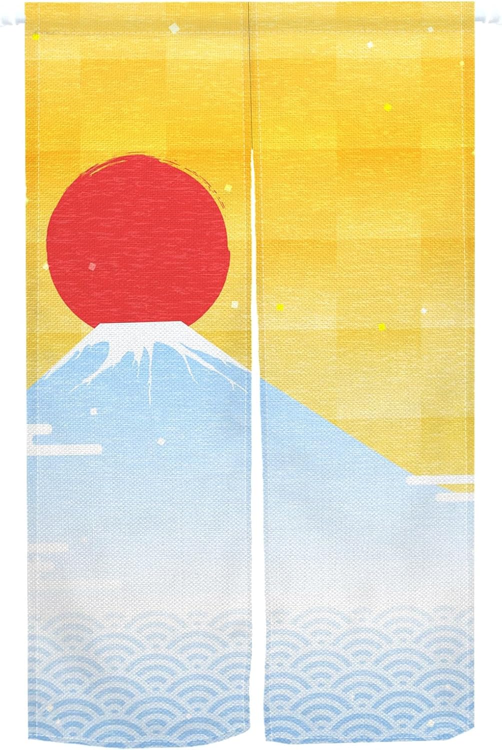 Traditional Japanese Noren Door Curtain with Cartoon Red Moon Wave Print