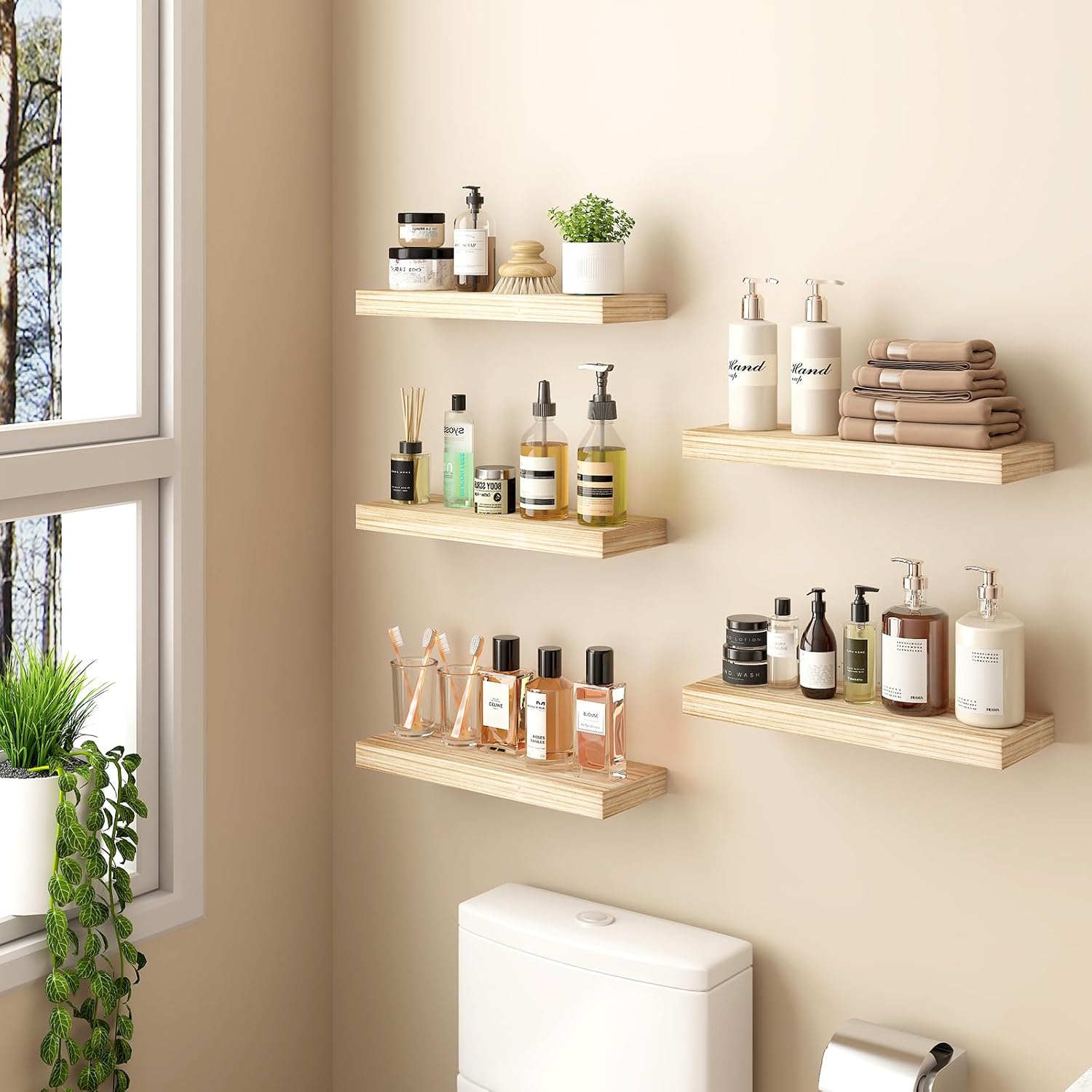 BOFIRE Floating Wall Shelves - 17 Inch Solid Wood Decor