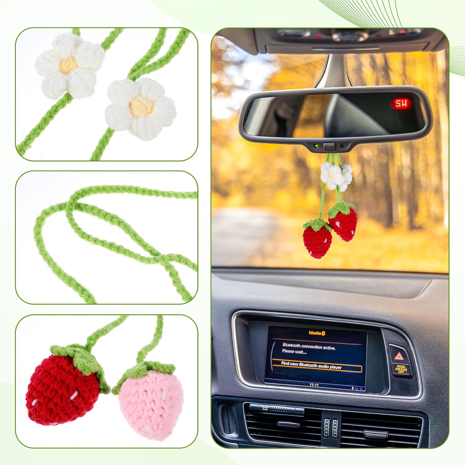 4 PCS Crochet Strawberry Car Hanging Ornaments