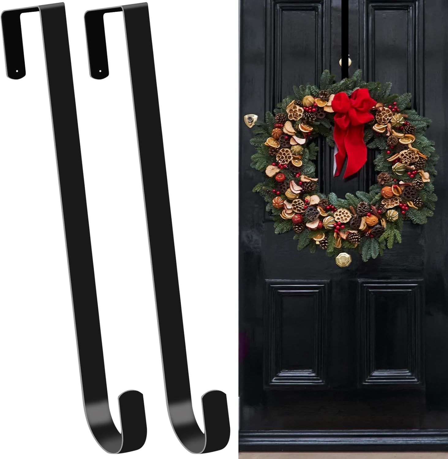 2 Pack 15 Inch Black Wreath Hanger for Front Door