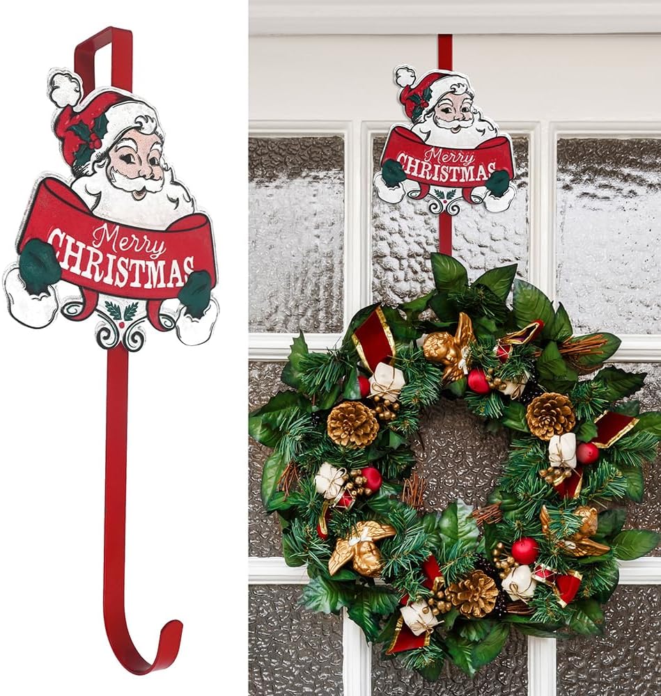 All Chic Christmas Wreath Hanger for Front Door with Santa Hook