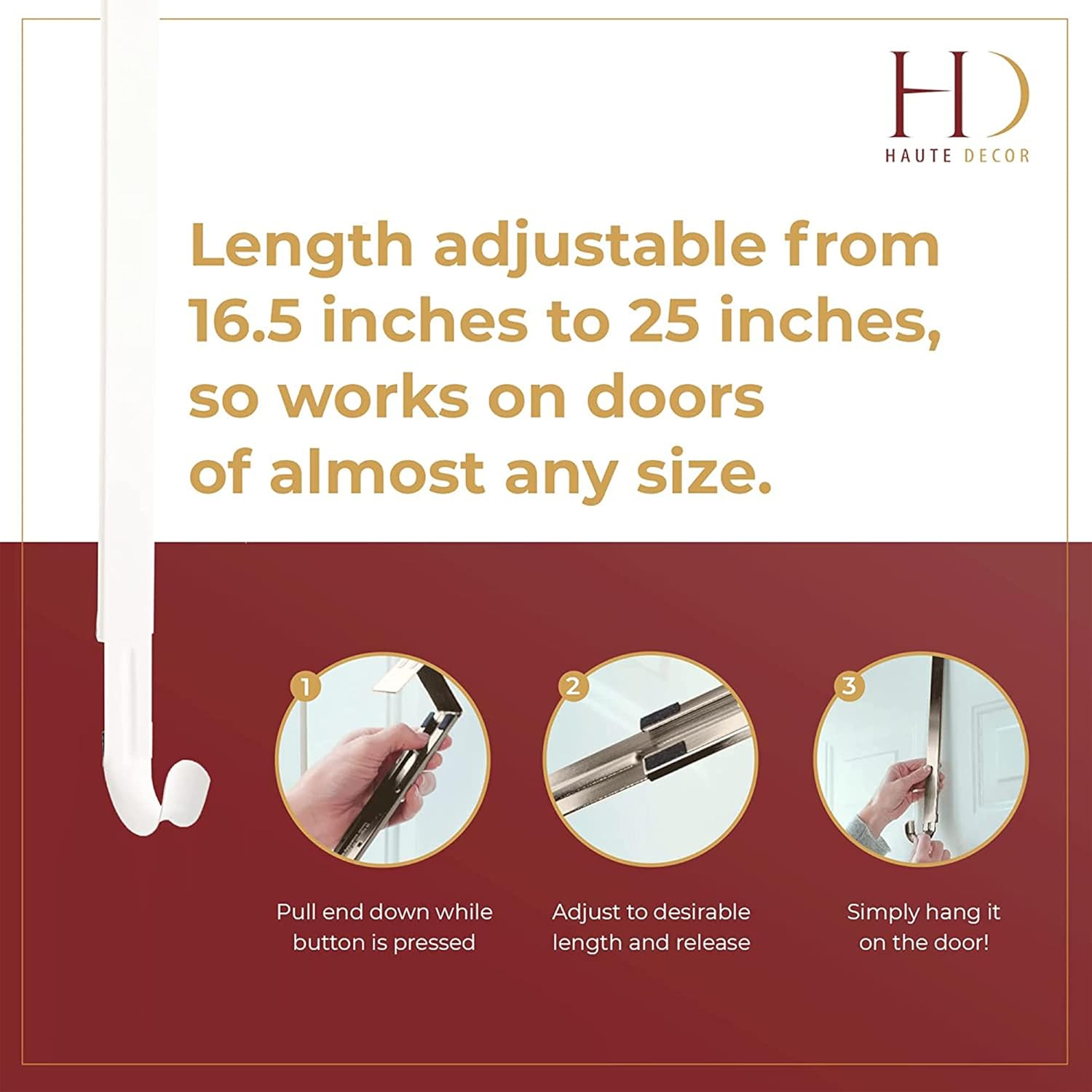 Haute Decor Adjustable Wreath Hanger - 2 Pack White