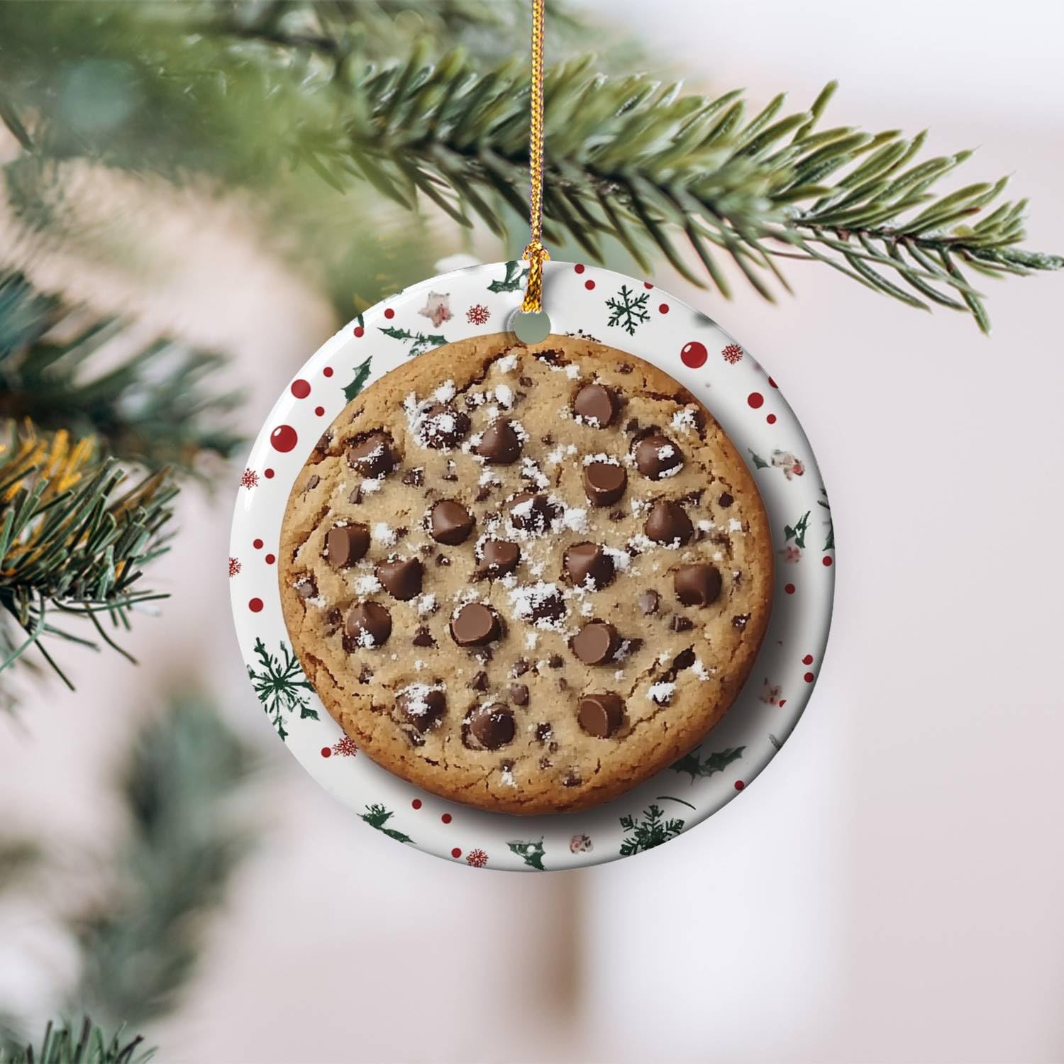 Chocolate Chip Cookie Design Ceramic Ornament for Christmas Tree