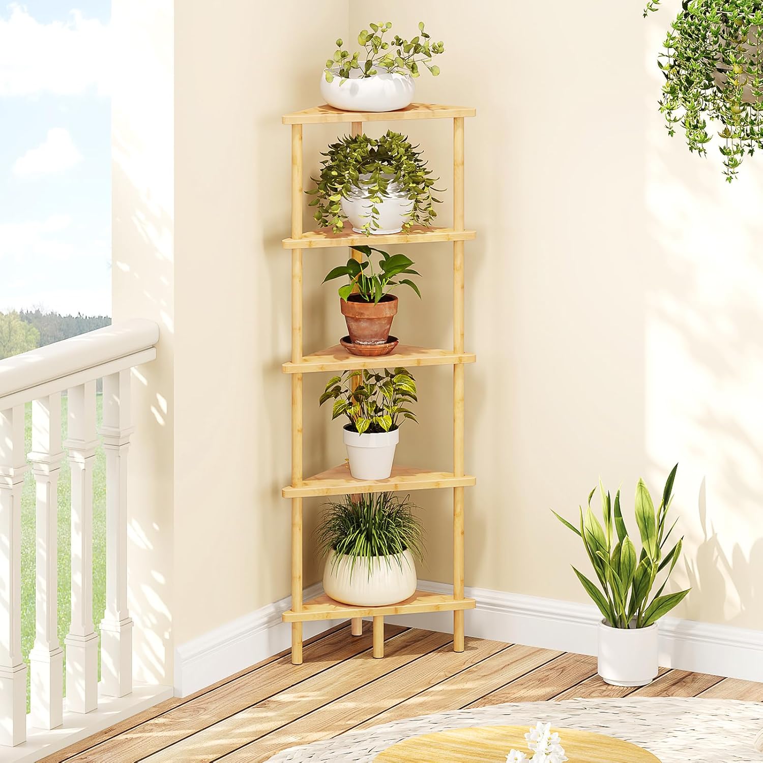 HOOBRO 5-Tier Bamboo Corner Bookshelf Stand