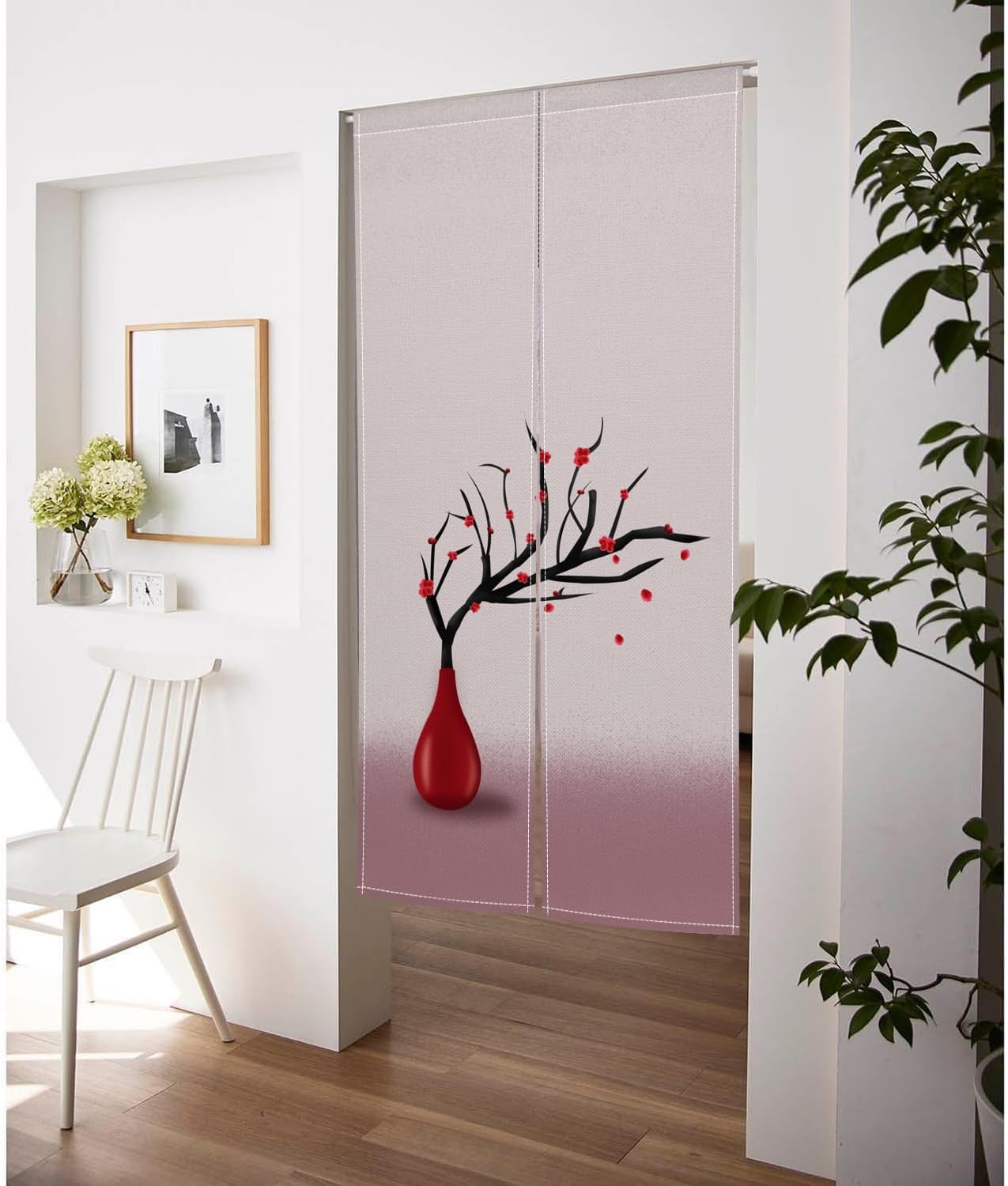 Red Plum in Vase Japanese Style Panel Door Curtain