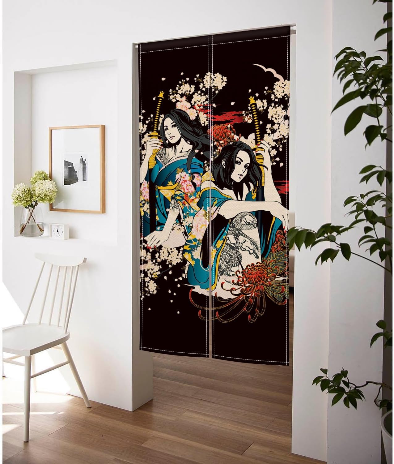 Japanese Noren Door Curtain with Ukiyoe Design