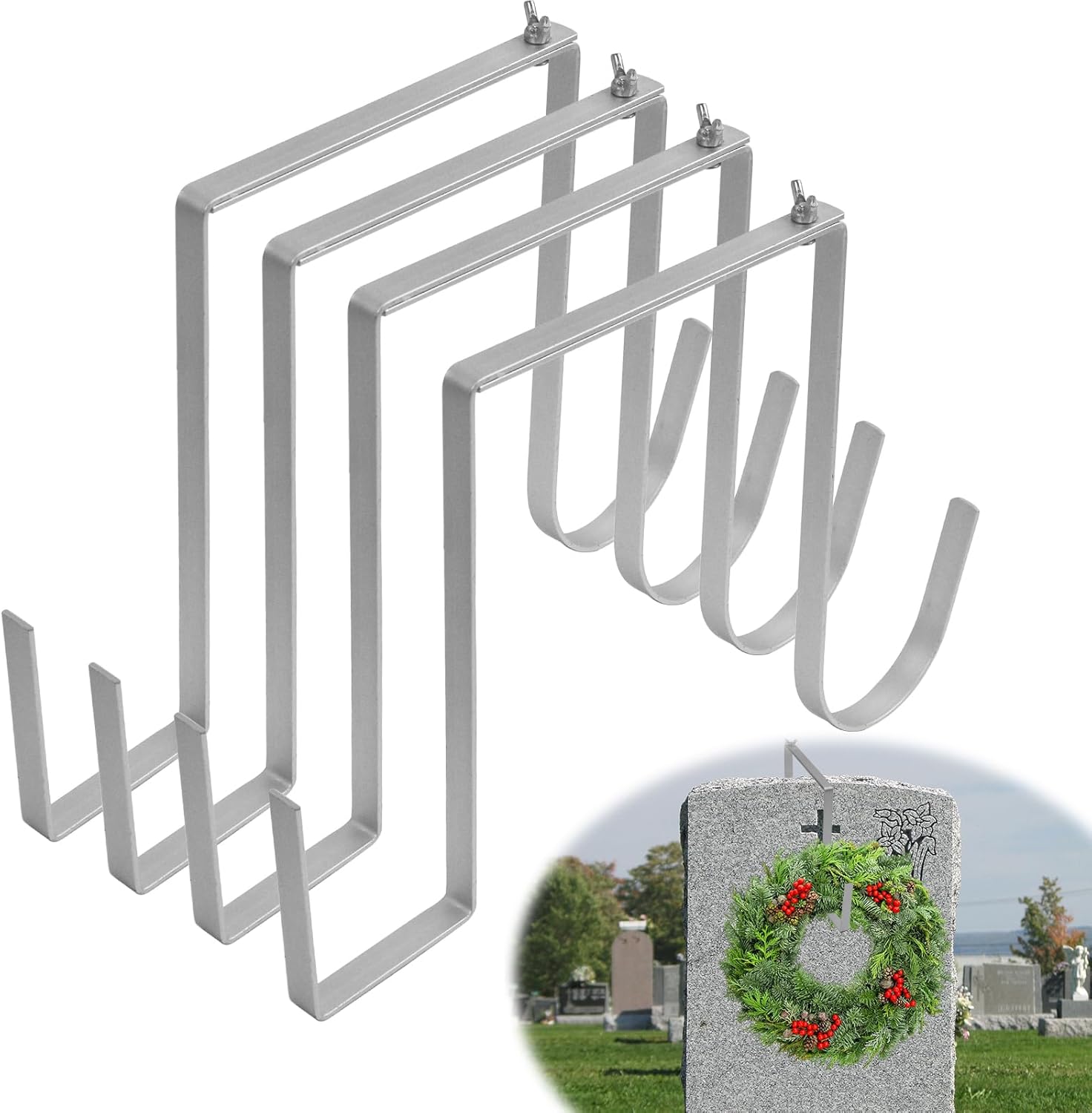 4PCS Heavy Duty Metal Wreath Hanger for Gravestone