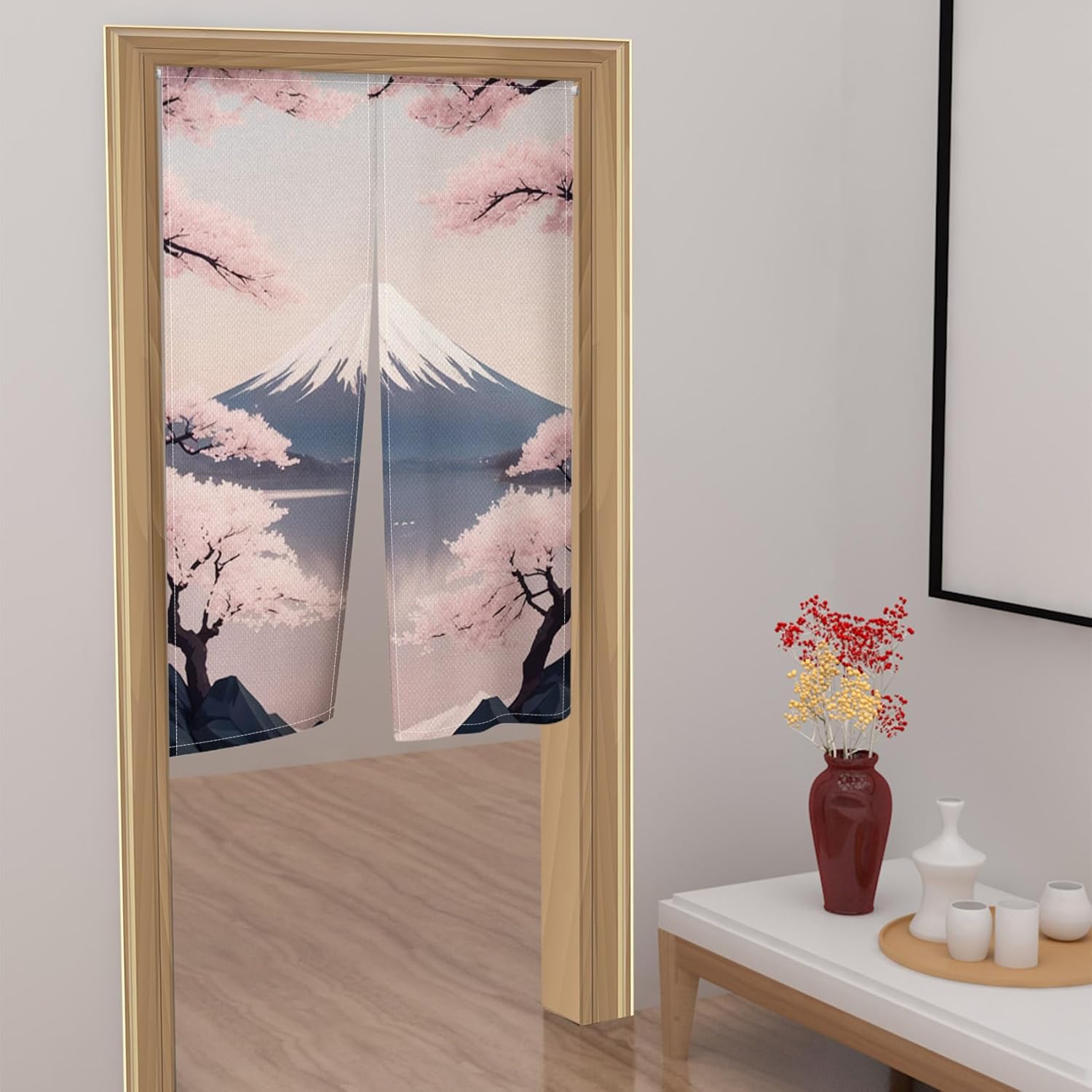 Leowefowa Japanese Noren Curtain Pink Cherry Blossom Panel 34x60
