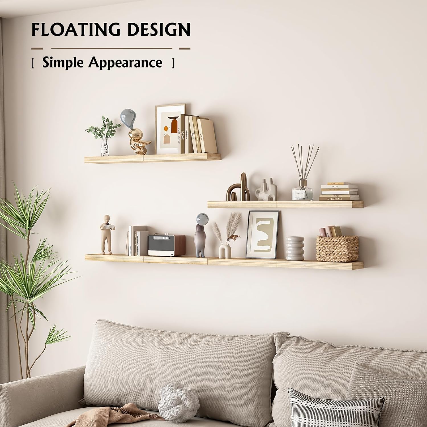 BOFIRE Floating Wall Shelves - 17 Inch Solid Wood Decor