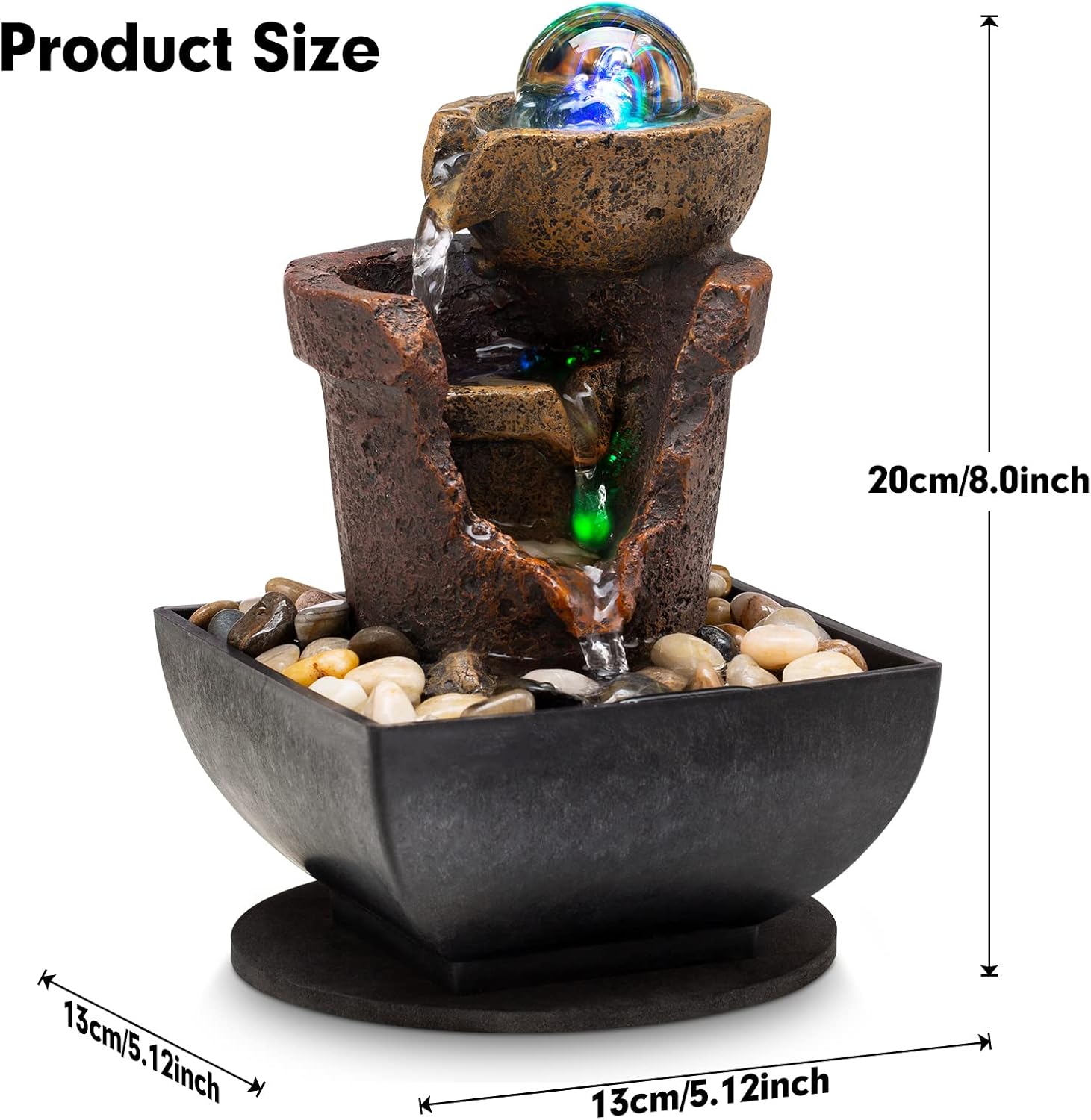 AMOOTEK Tabletop Fountain with LED Lights and Bubble Bubbles