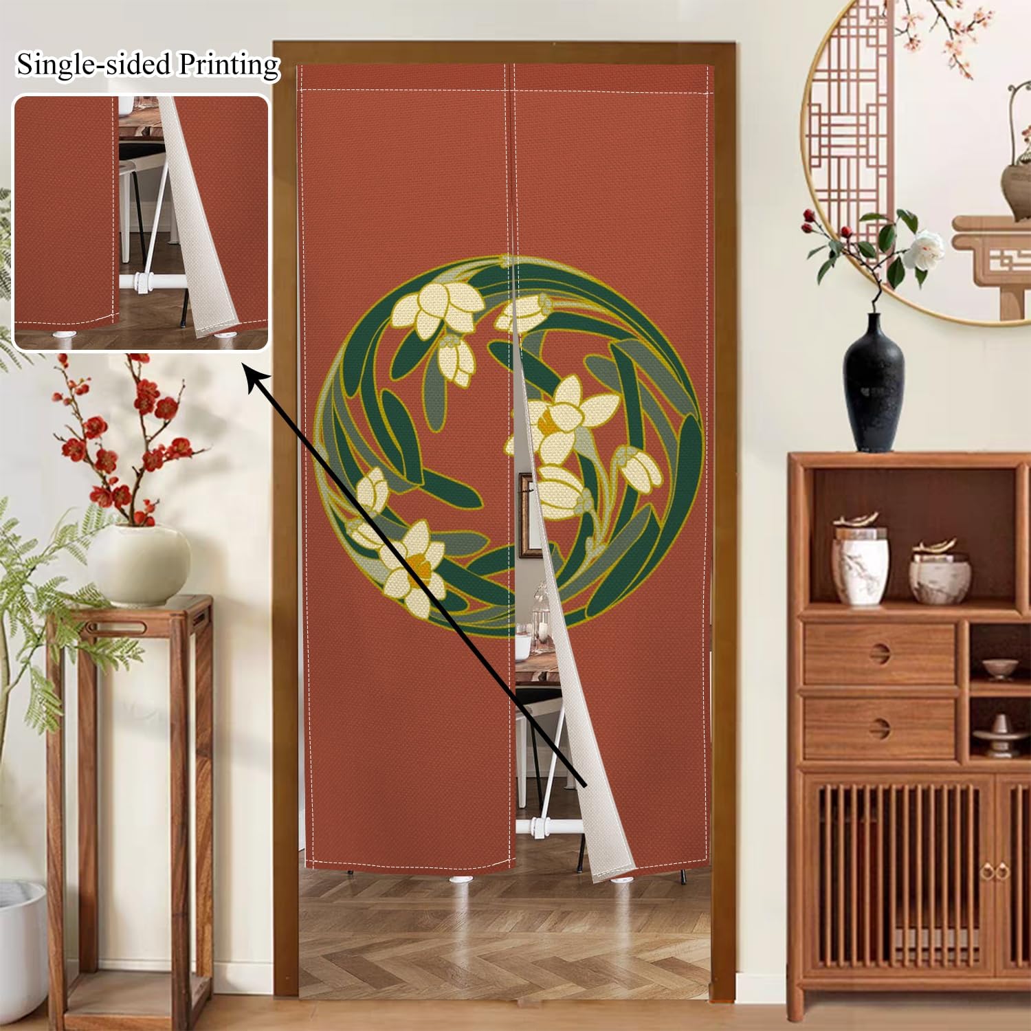 Japanese Style Door Curtain with Round Flowers Design 1