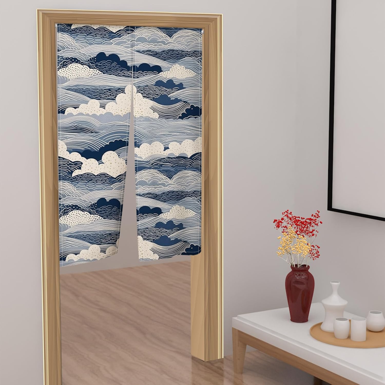 Leowefowa Japanese Noren Curtain Great Wave Design