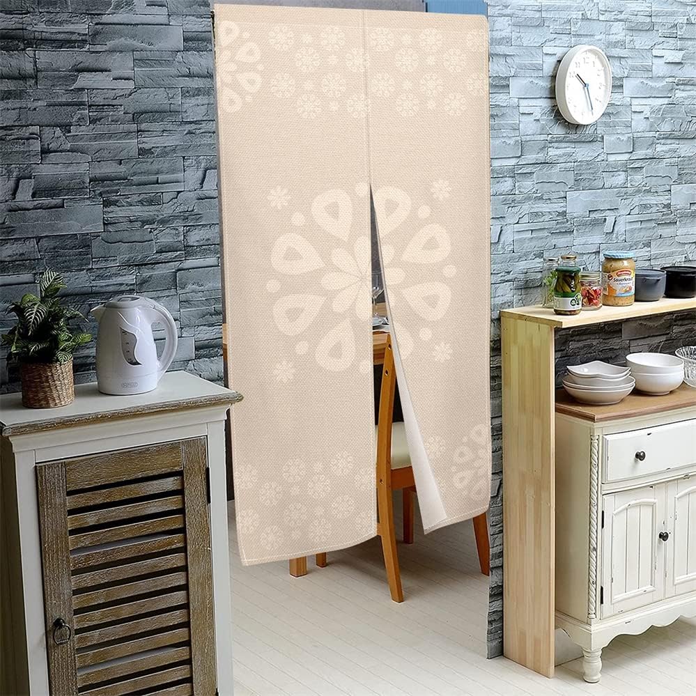 Leowefowa Noren Curtain Panel Flowers Printed Beige 335 x 472