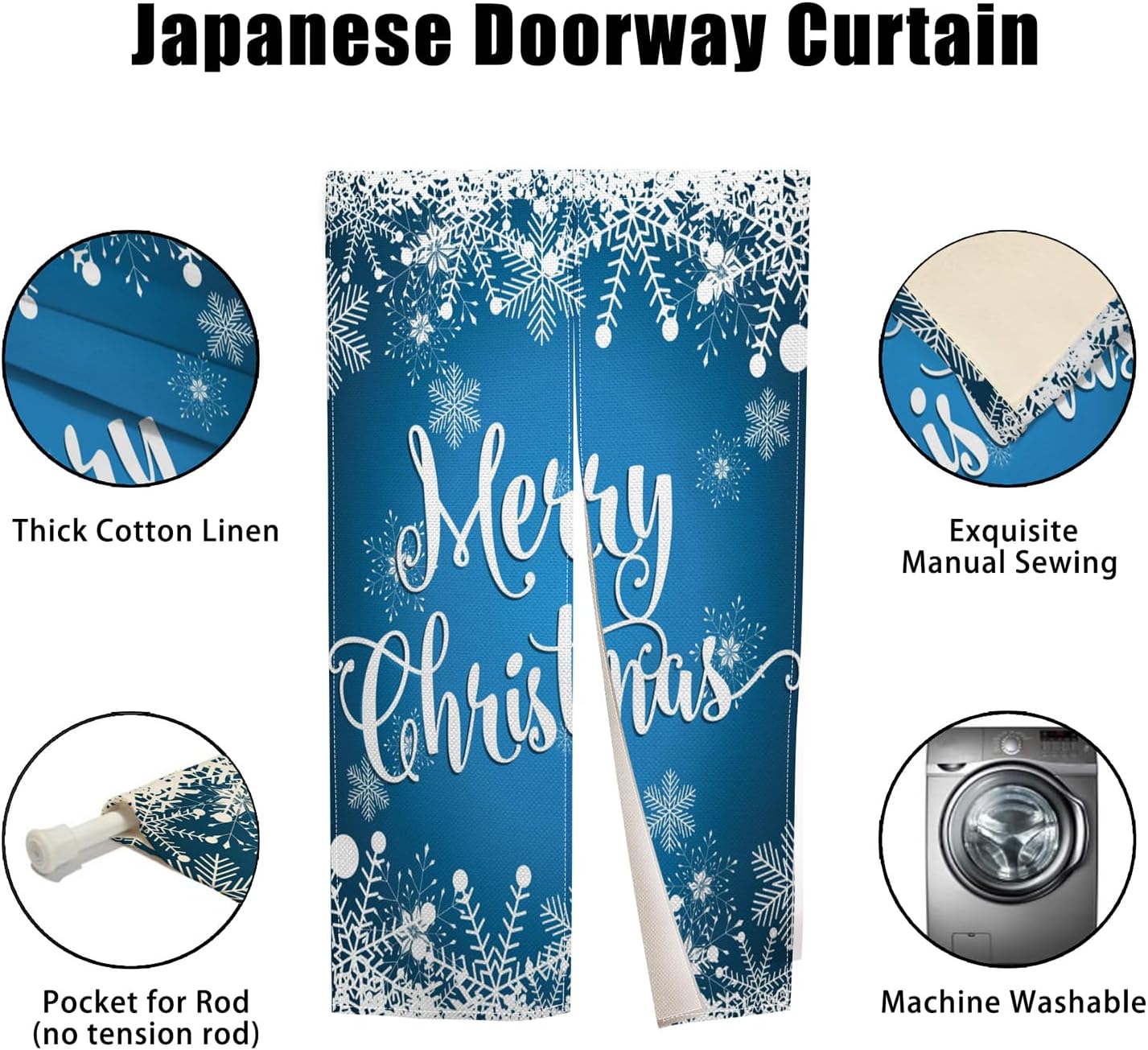 Blue Snowflake Christmas Noren Curtain 34x60