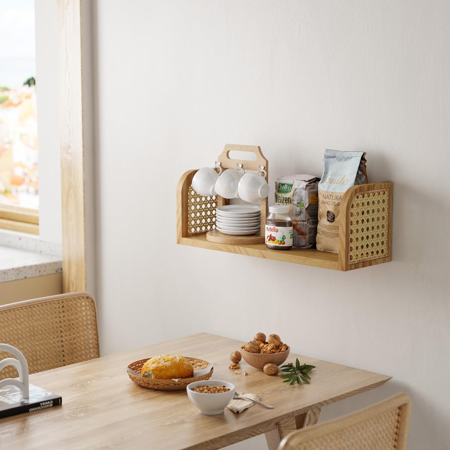 Rattan Floating Shelf for Home and Office