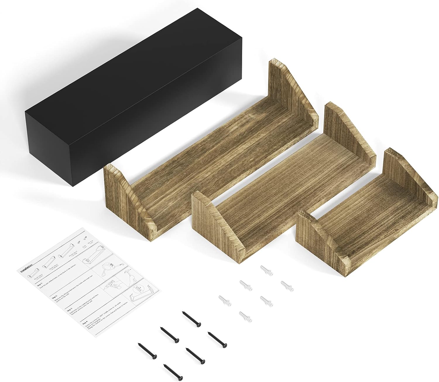 SZQINJI Carbonized Black Floating Shelves Set of 3