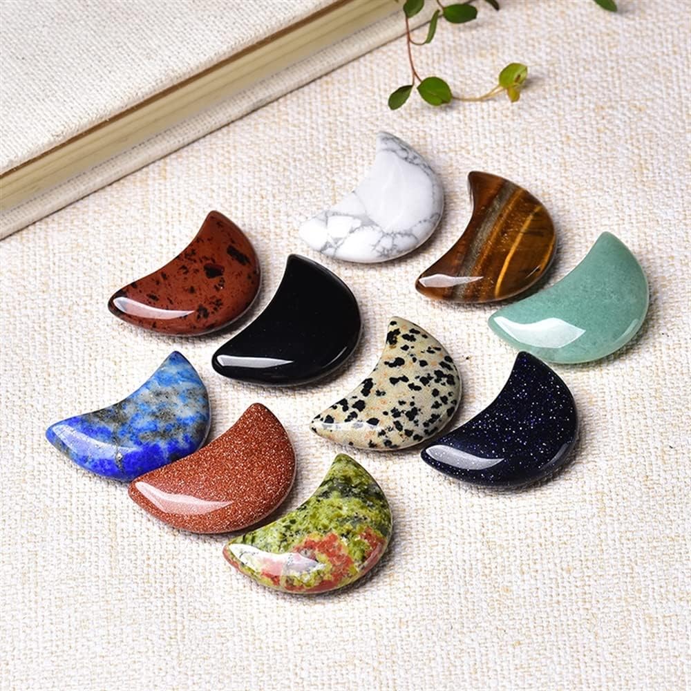 AtkitS White Turquoise Crescent Moon Shaped Crystal Decoration