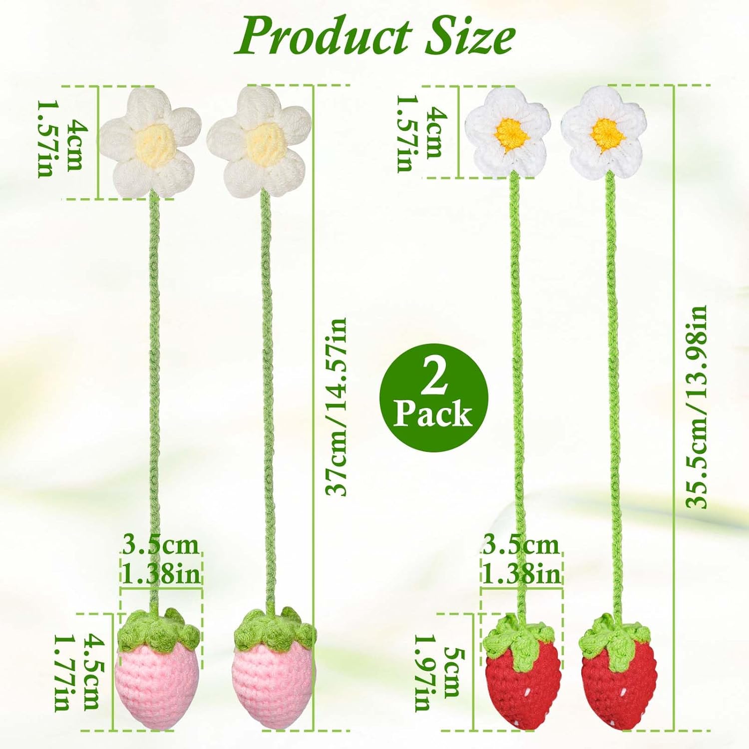 2pcs Crochet Strawberry Flower Plant Basket Car Hanging Decor