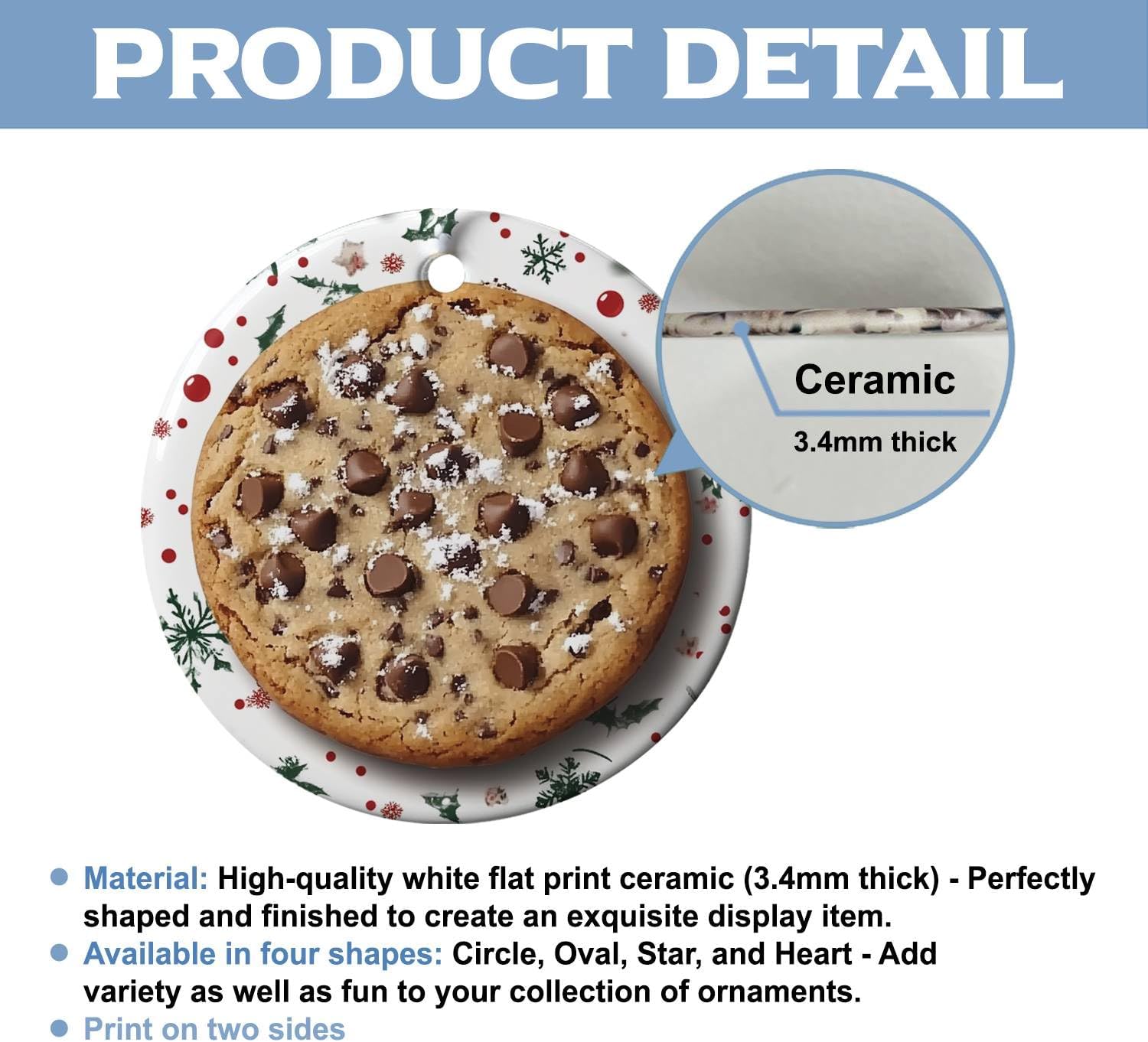 Chocolate Chip Cookie Design Ceramic Ornament for Christmas Tree