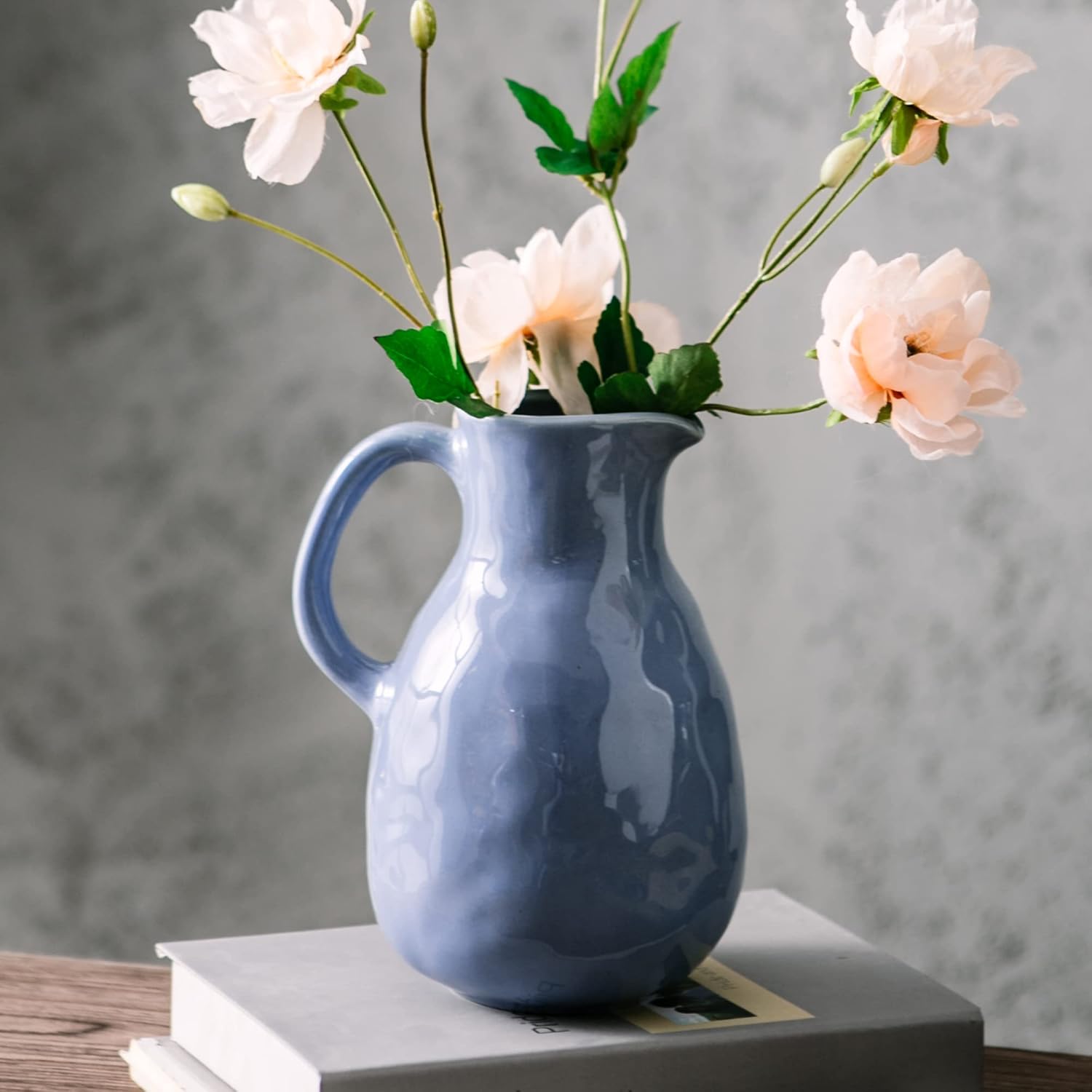 Kimdio Blue Ceramic Pitcher Vase with Handle