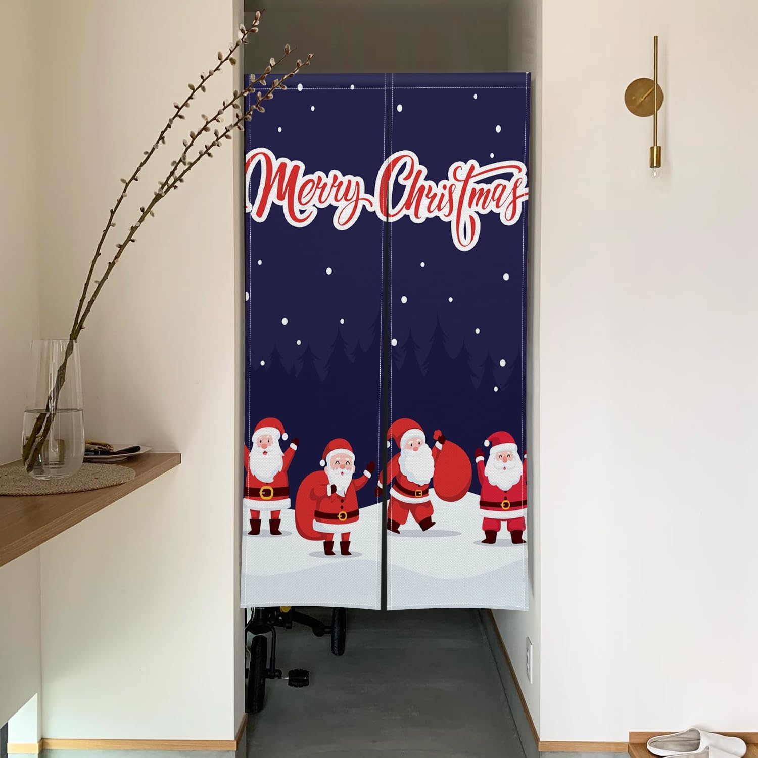 Japanese Noren Door Curtain with Snowman Christmas Design