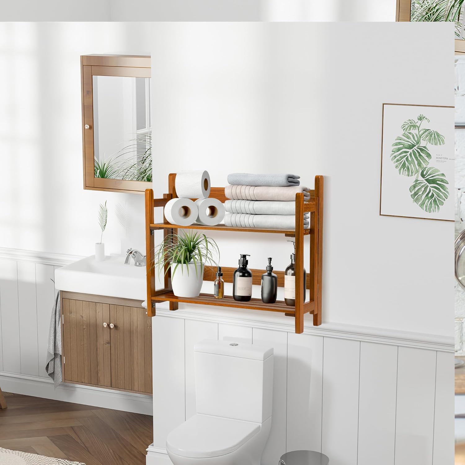 VaeFae Teak Wood Floating Shelves 2 Tier